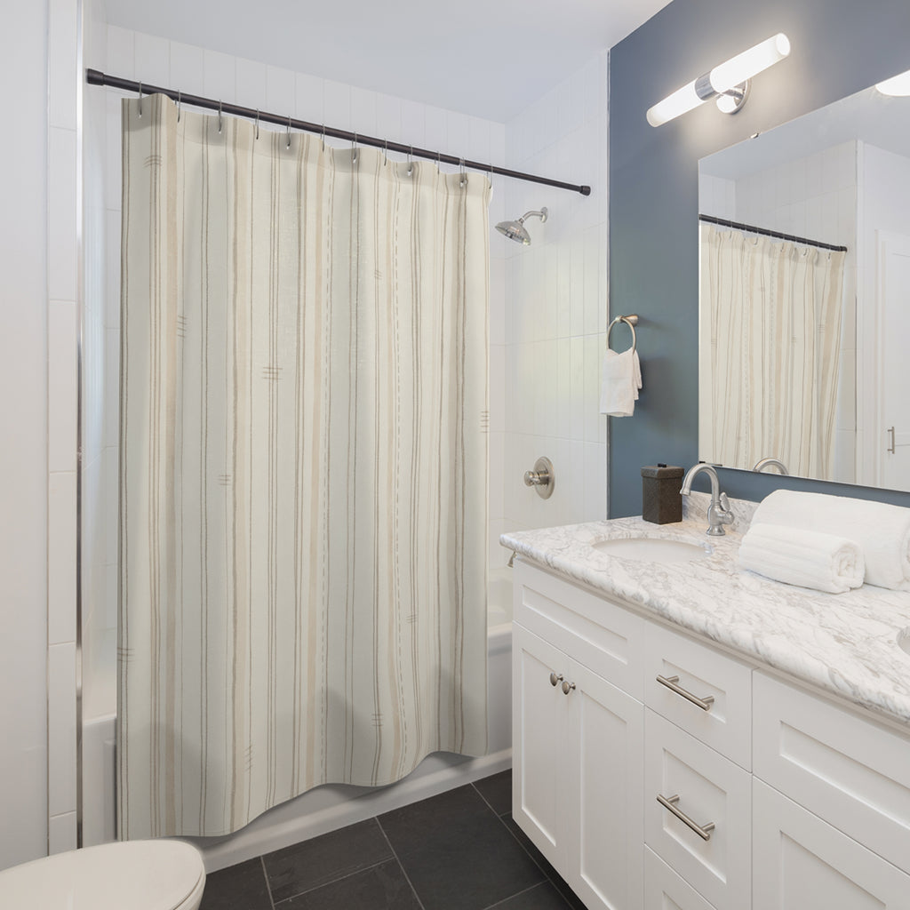 Cream Beige Fine Pinstripe Shower Curtain