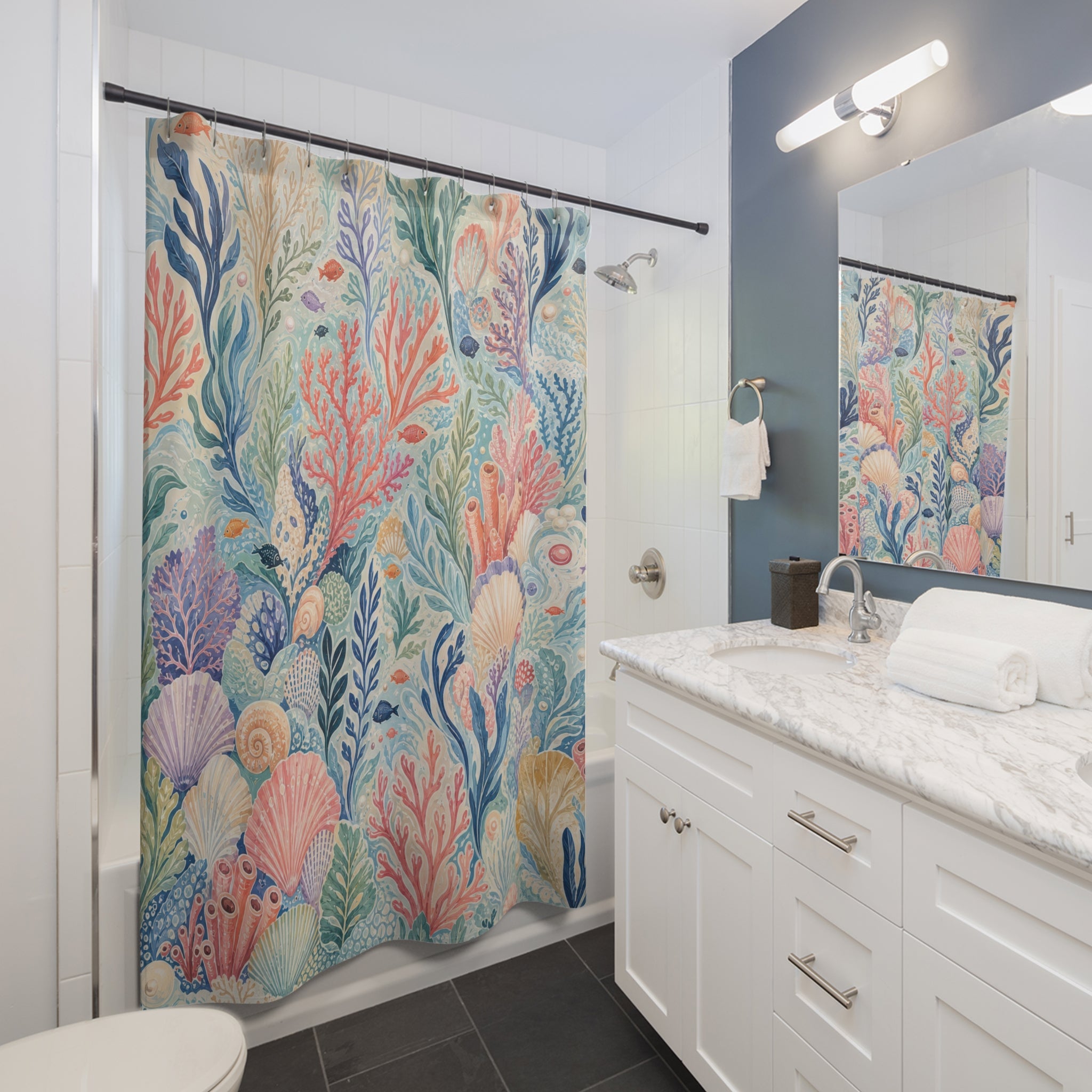 Pastel Coral Reef Garden Unique Coastal Shower Curtain