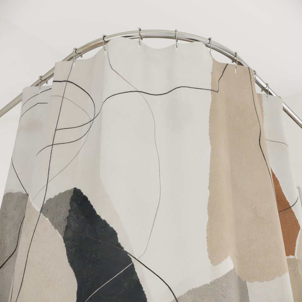 Black Beige Line Art Abstract Shower Curtain
