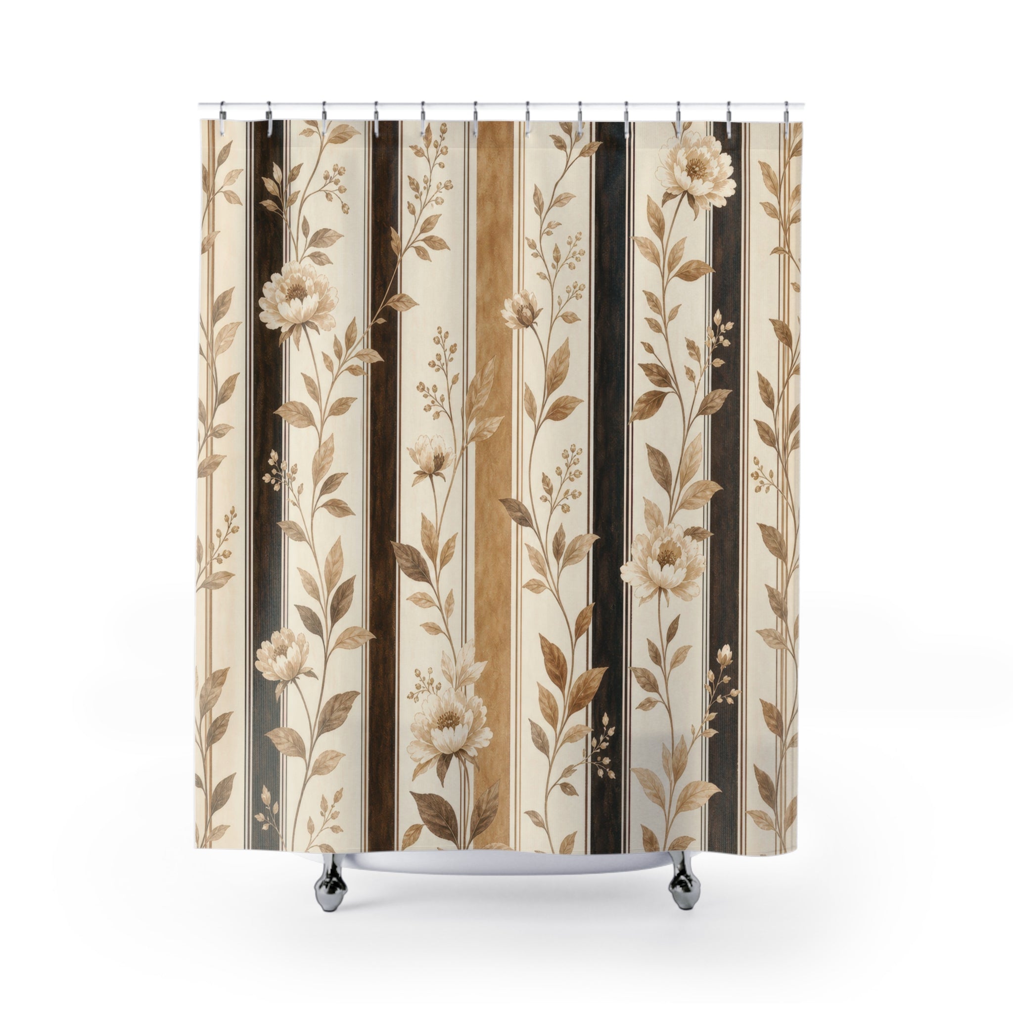 Vertical Botanical Stripe Shower Curtain