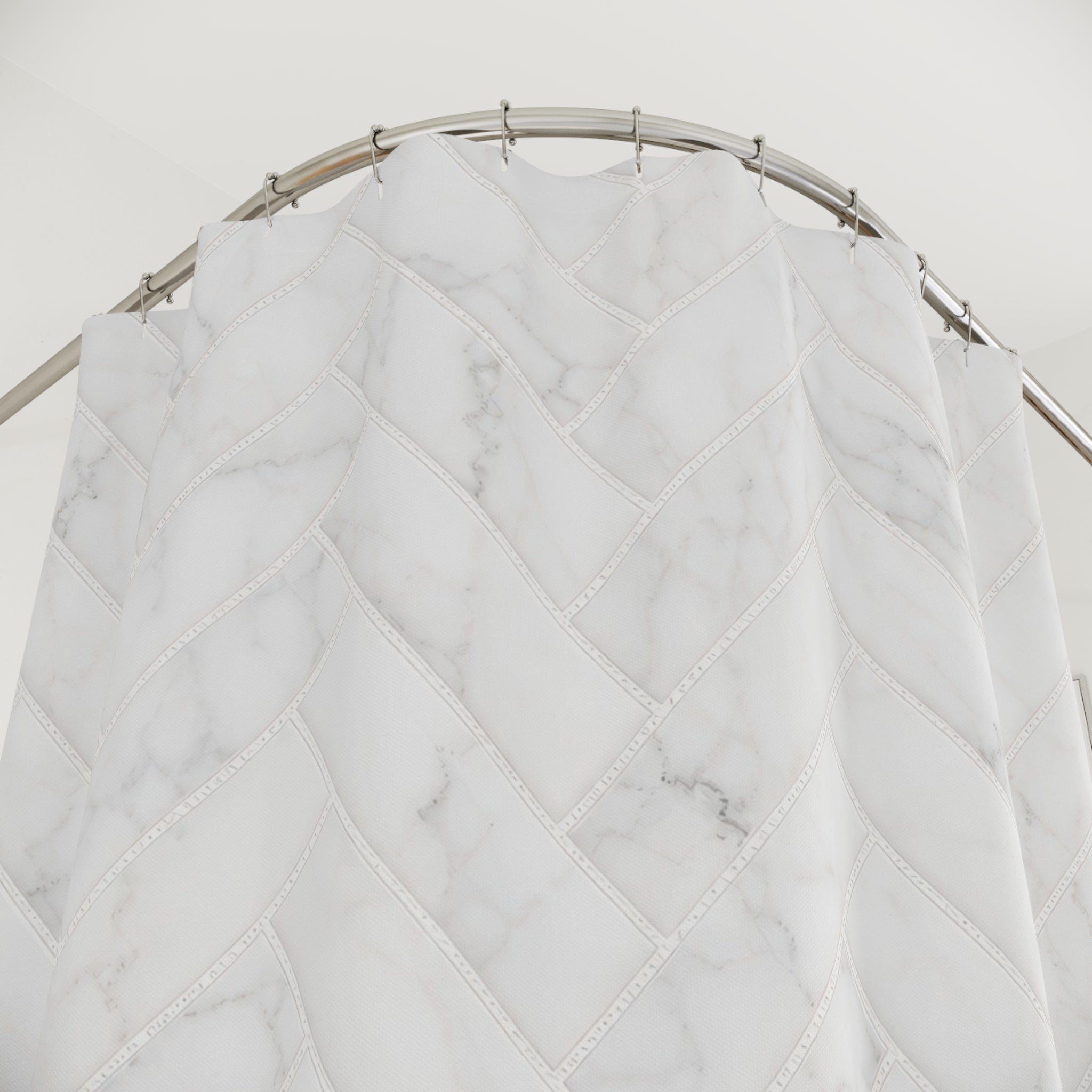 White Marble Herringbone Shower Curtain