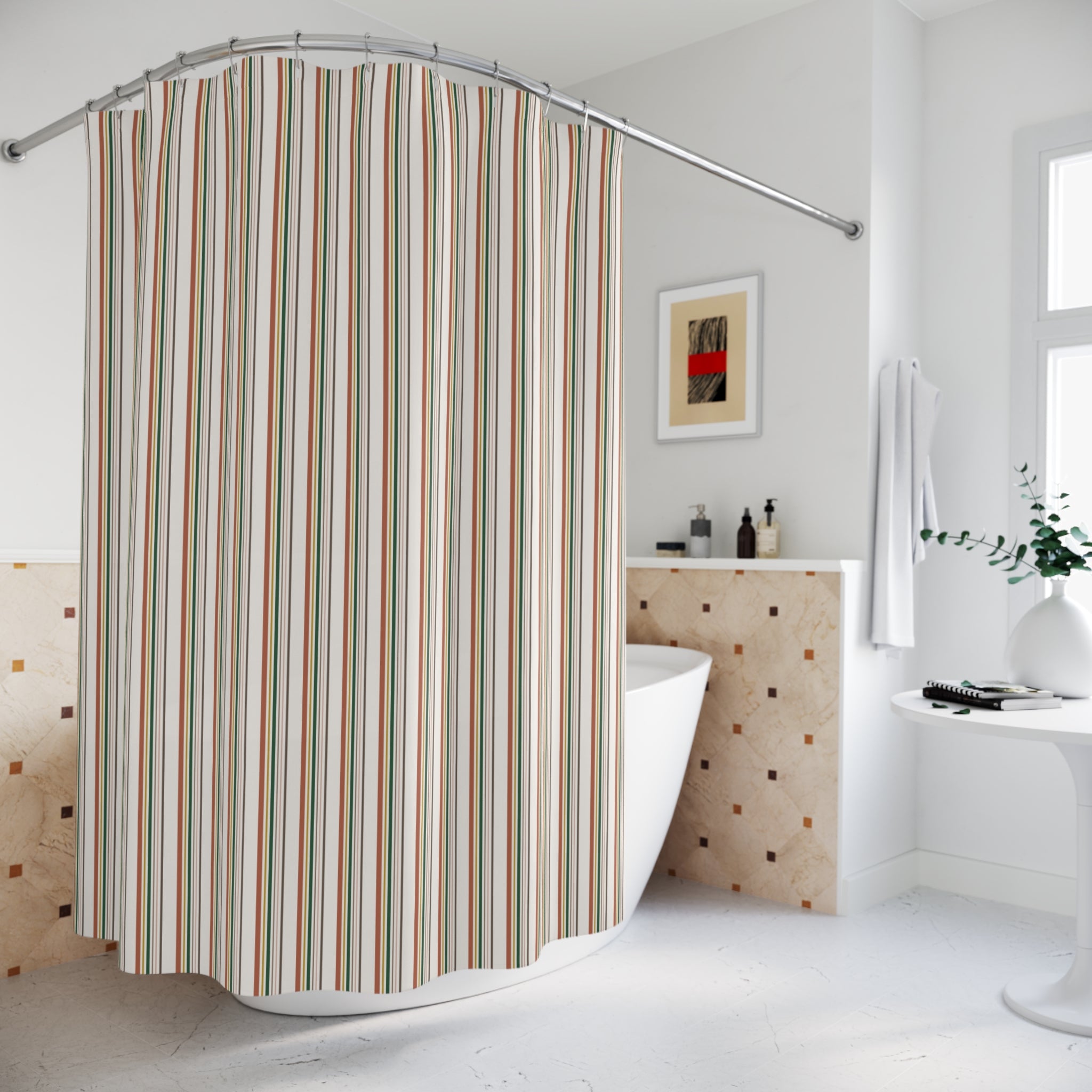 Boho Multi Stripe Shower Curtain – Warm Earth Tones