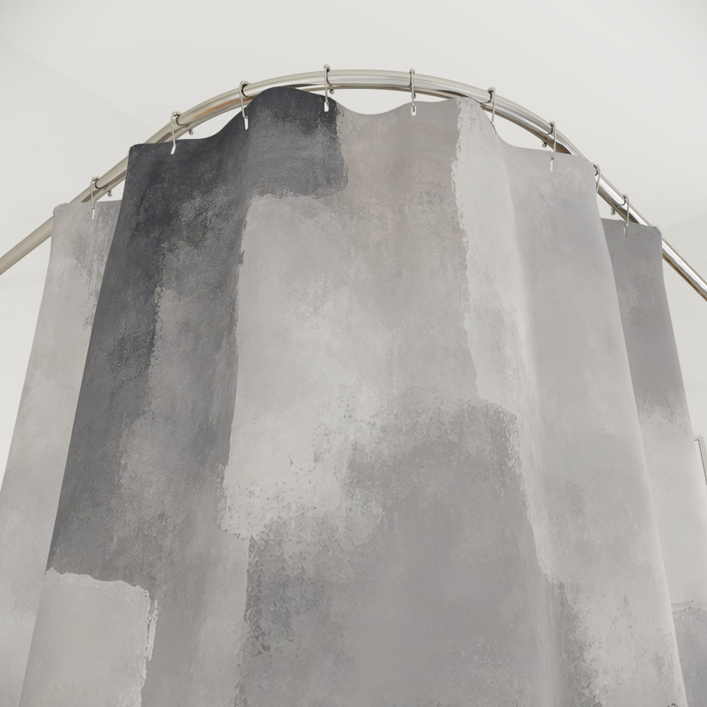Abstract Shower Curtain, Gray Modern Bath Decor, Painterly Block Pattern, Charcoal White Guest Bathroom Decor, Modern Neutral Style