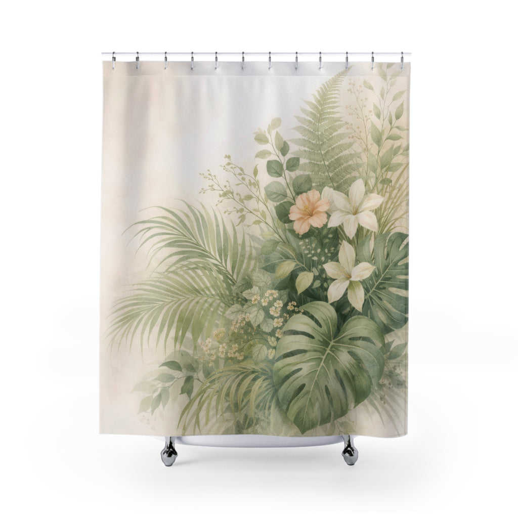 Tropical Botanical Shower Curtain – Palm and Monstera