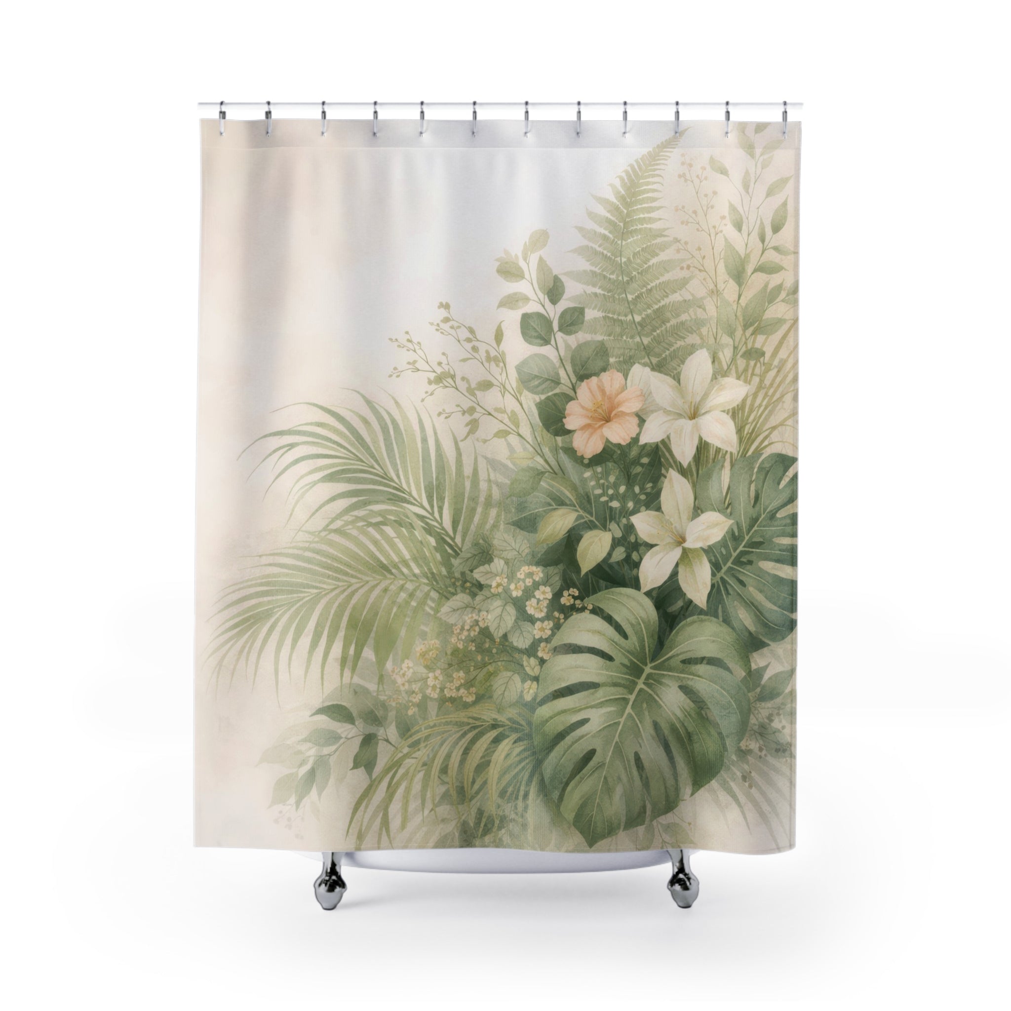 Tropical Botanical Shower Curtain – Palm and Monstera