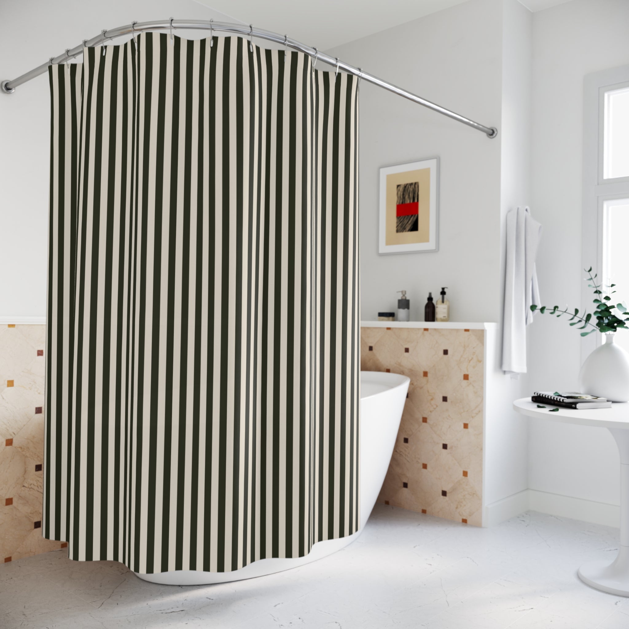 Olive Cabana Stripe Shower Curtain