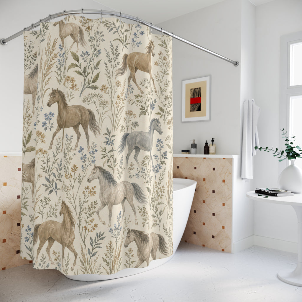 Country Horse Botanical Shower Curtain
