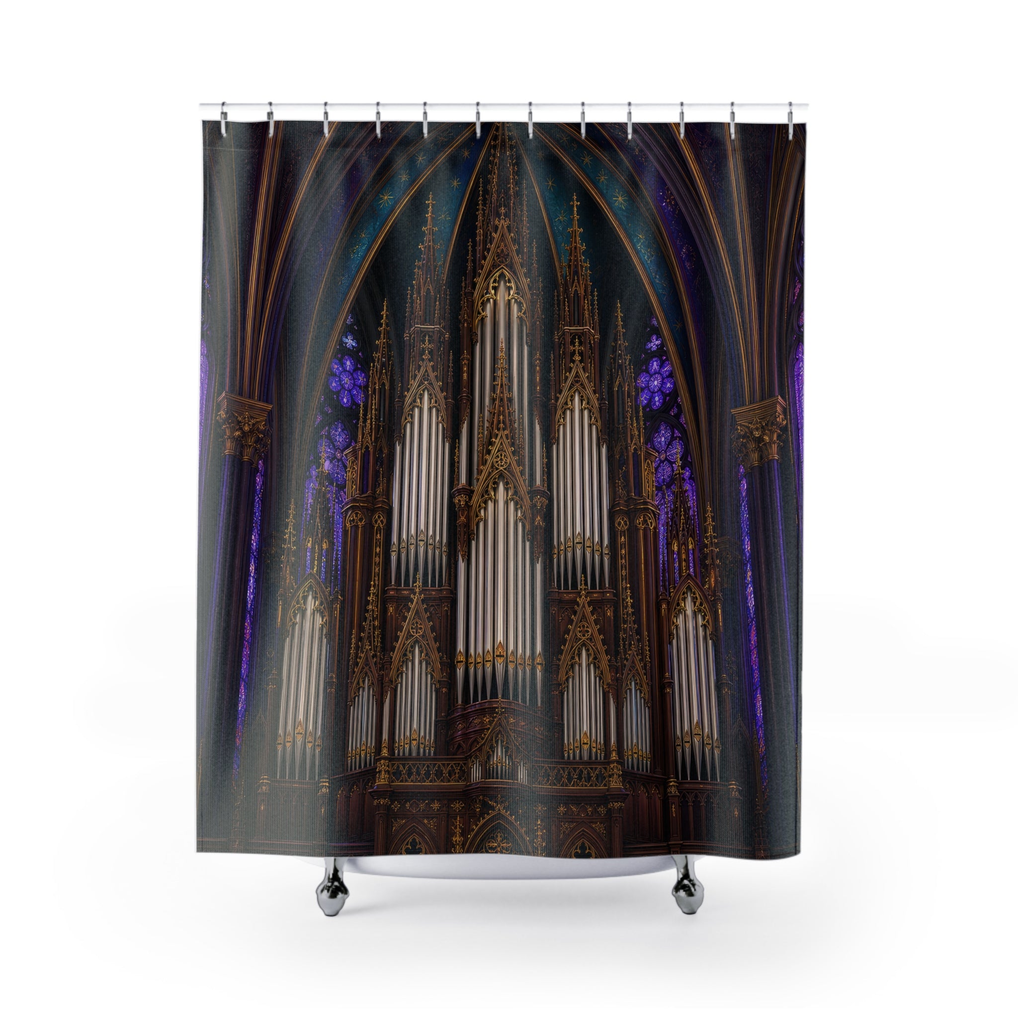 Gothic Cathedral Pipe Organ Shower Curtain