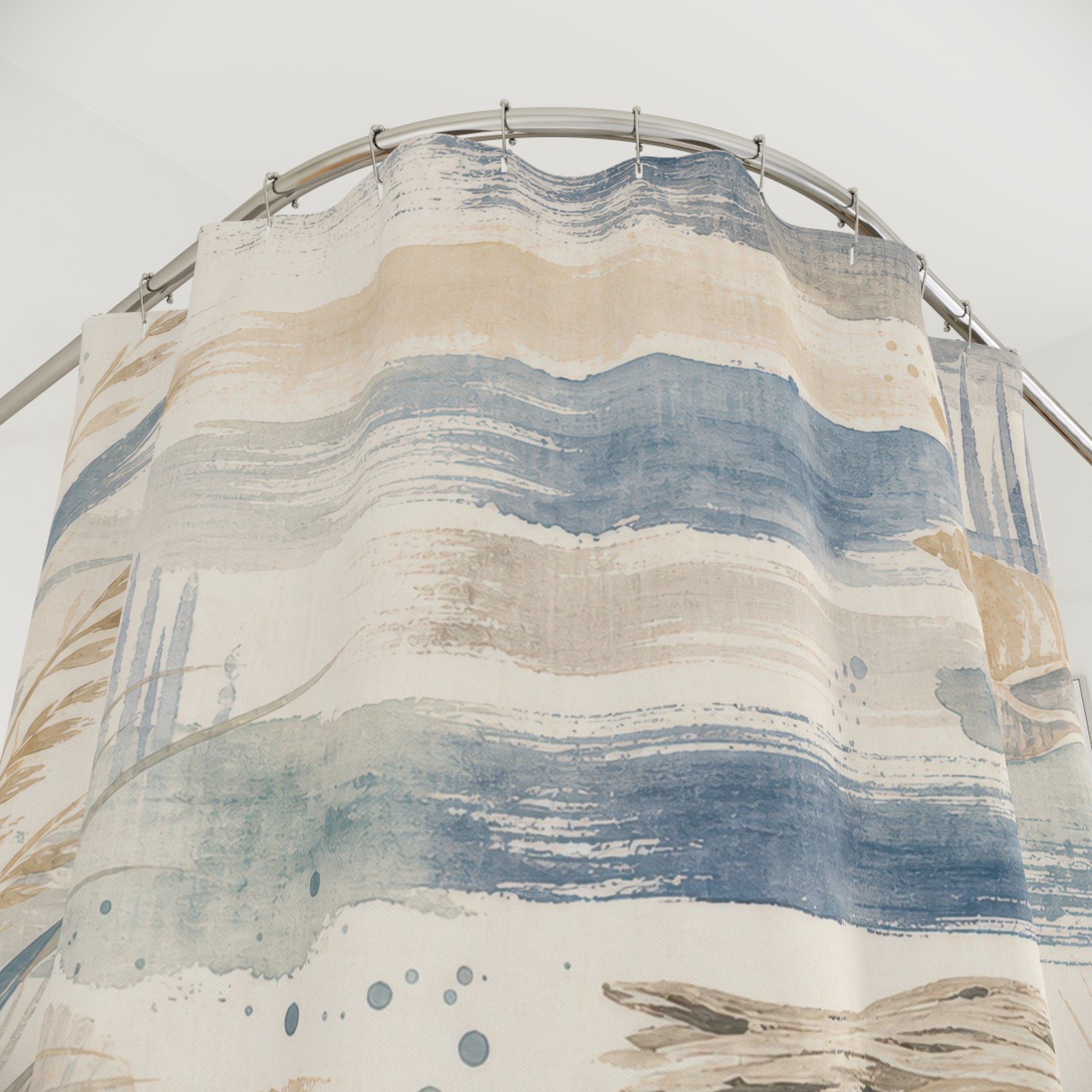 Coastal Farmhouse Beach Cottage Cottagecore Beige Blue Shower Curtain