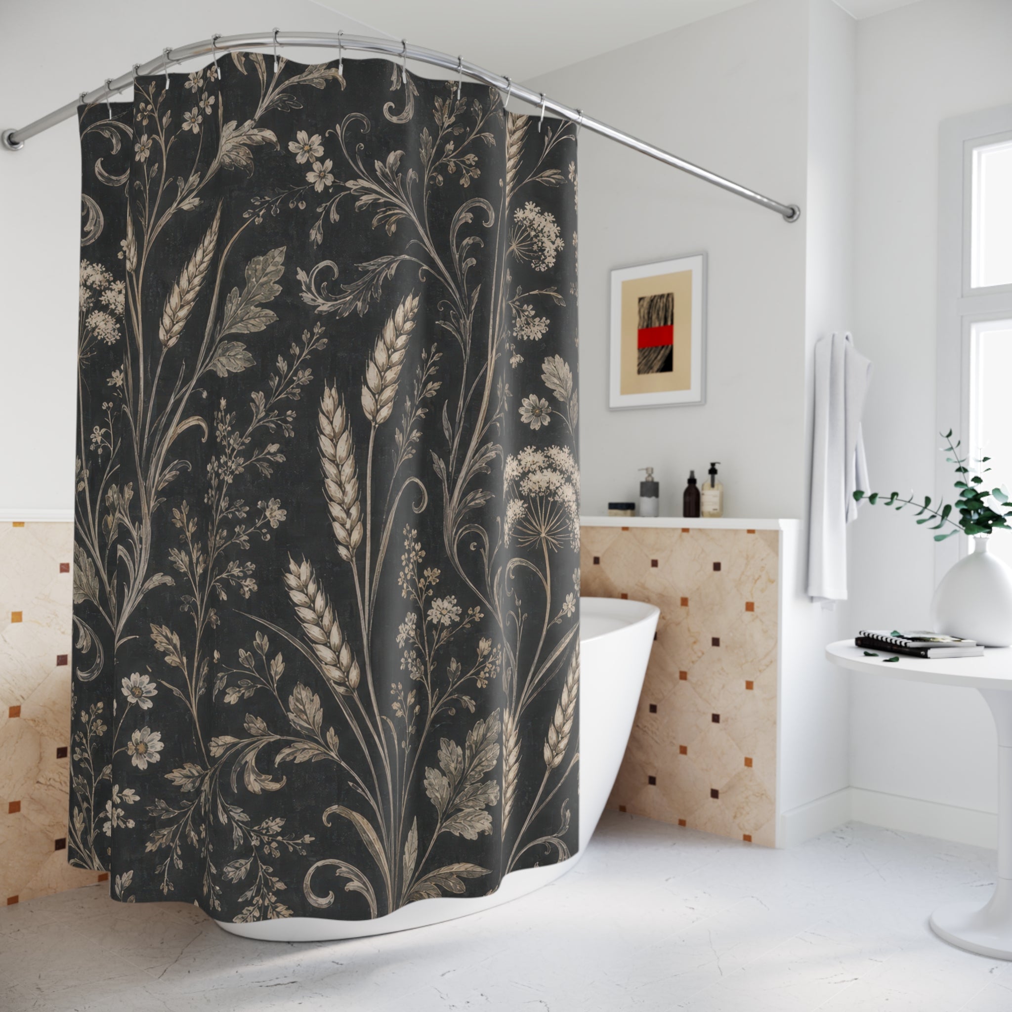 Black Floral Shower Curtain