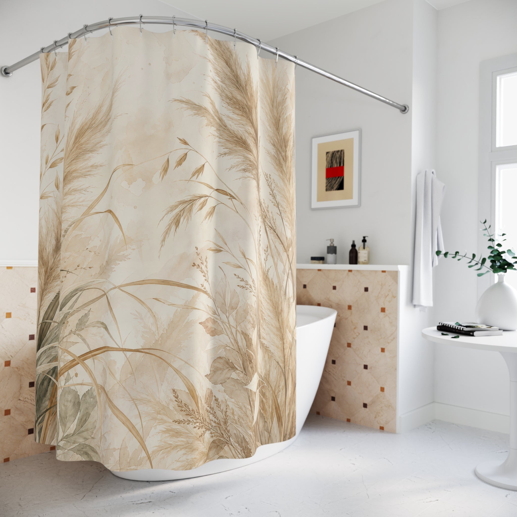 Oat Grass Canopy Beige Botanical Shower Curtain
