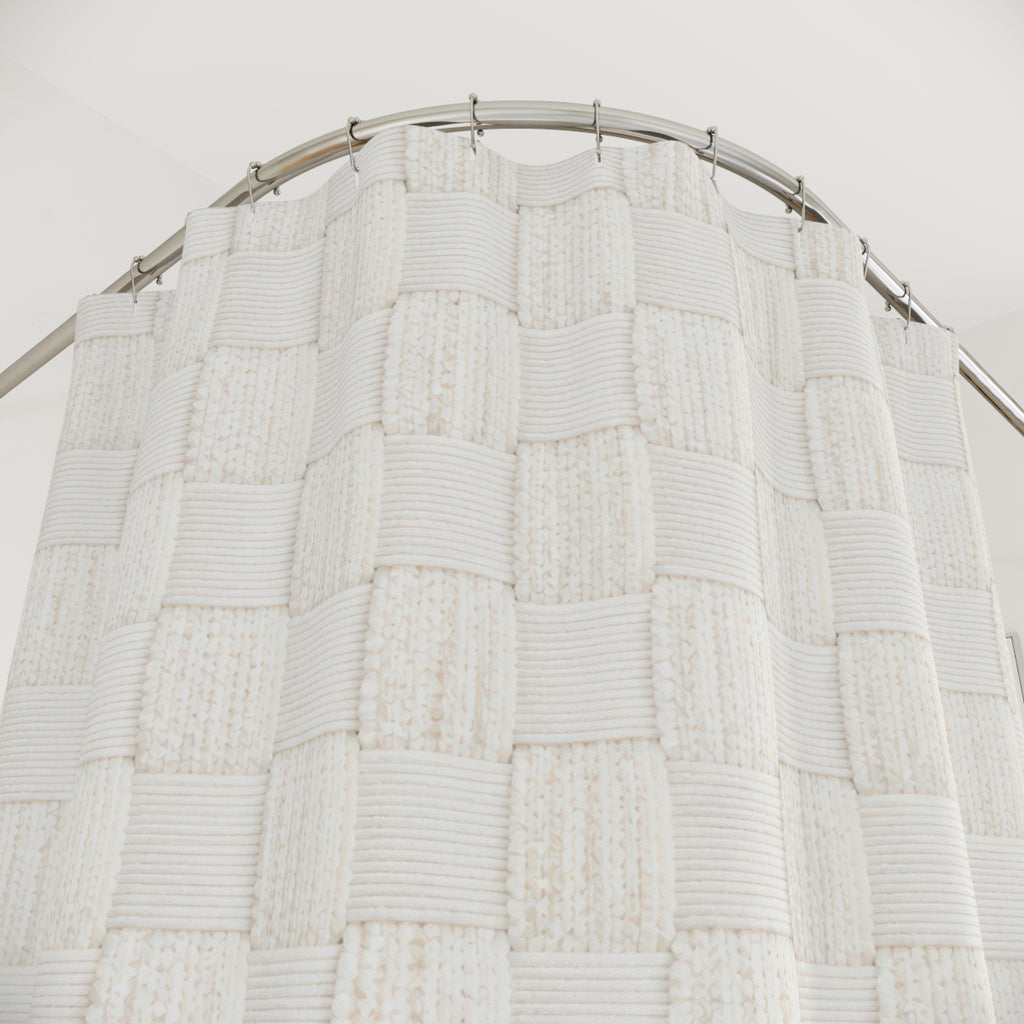 White Basketweave Look Shower Curtain
