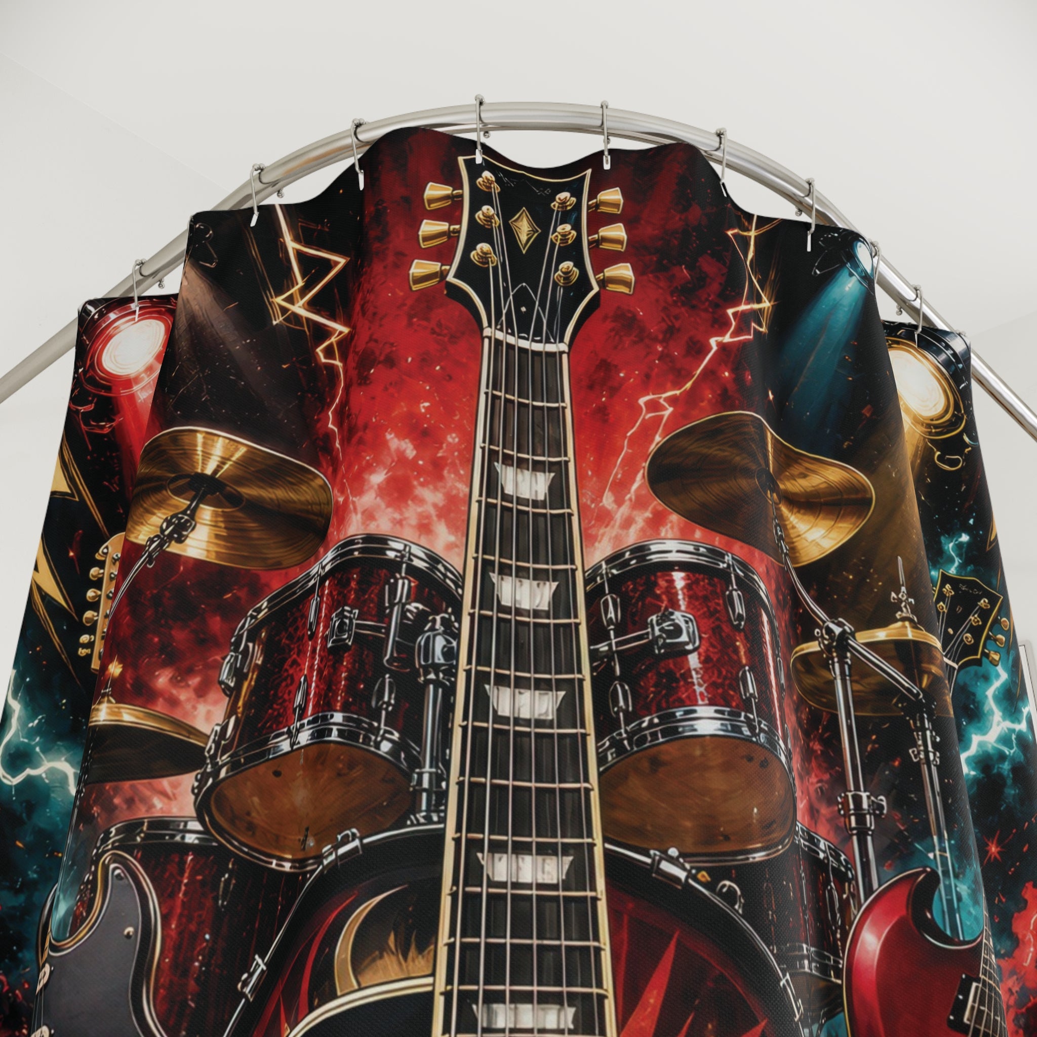 Rock and Roll Shower Curtain: Electric Guitar Music