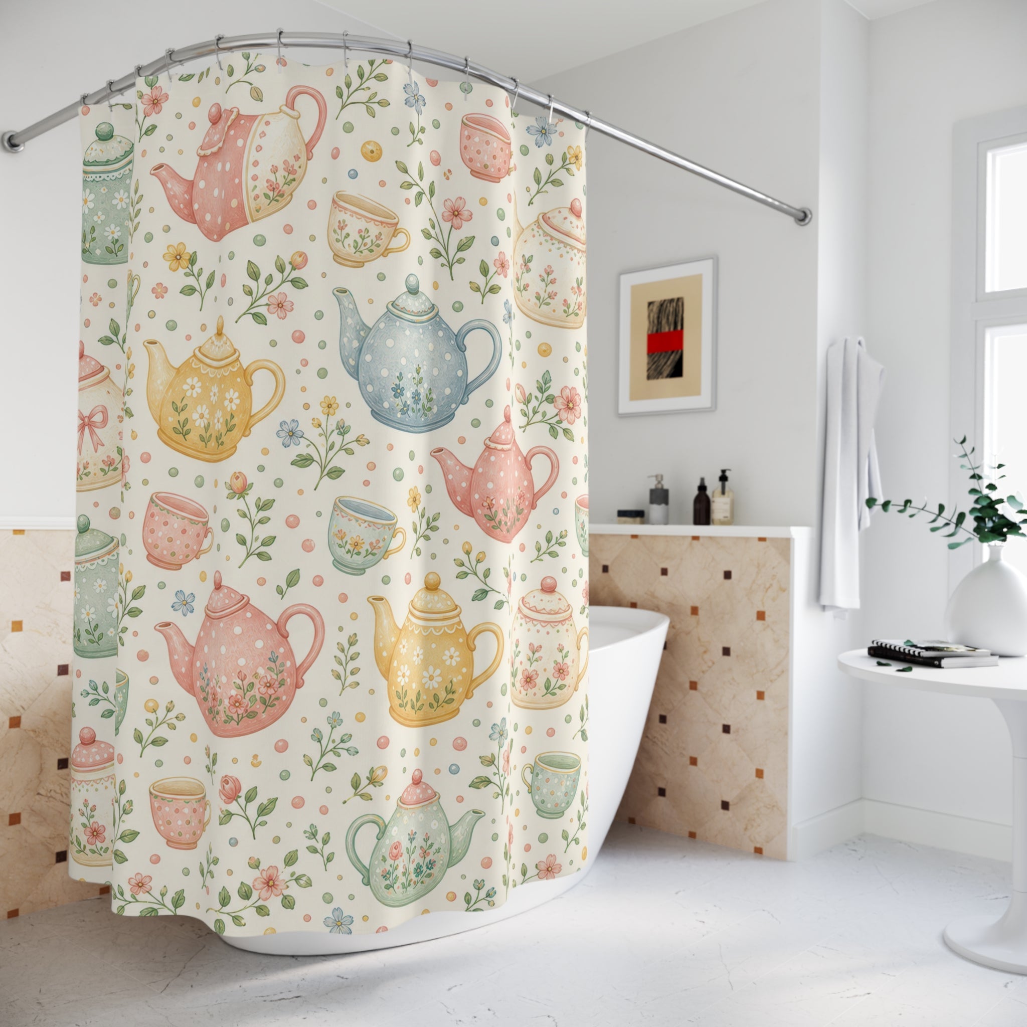 Pastel Teapot Cute Shower Curtain