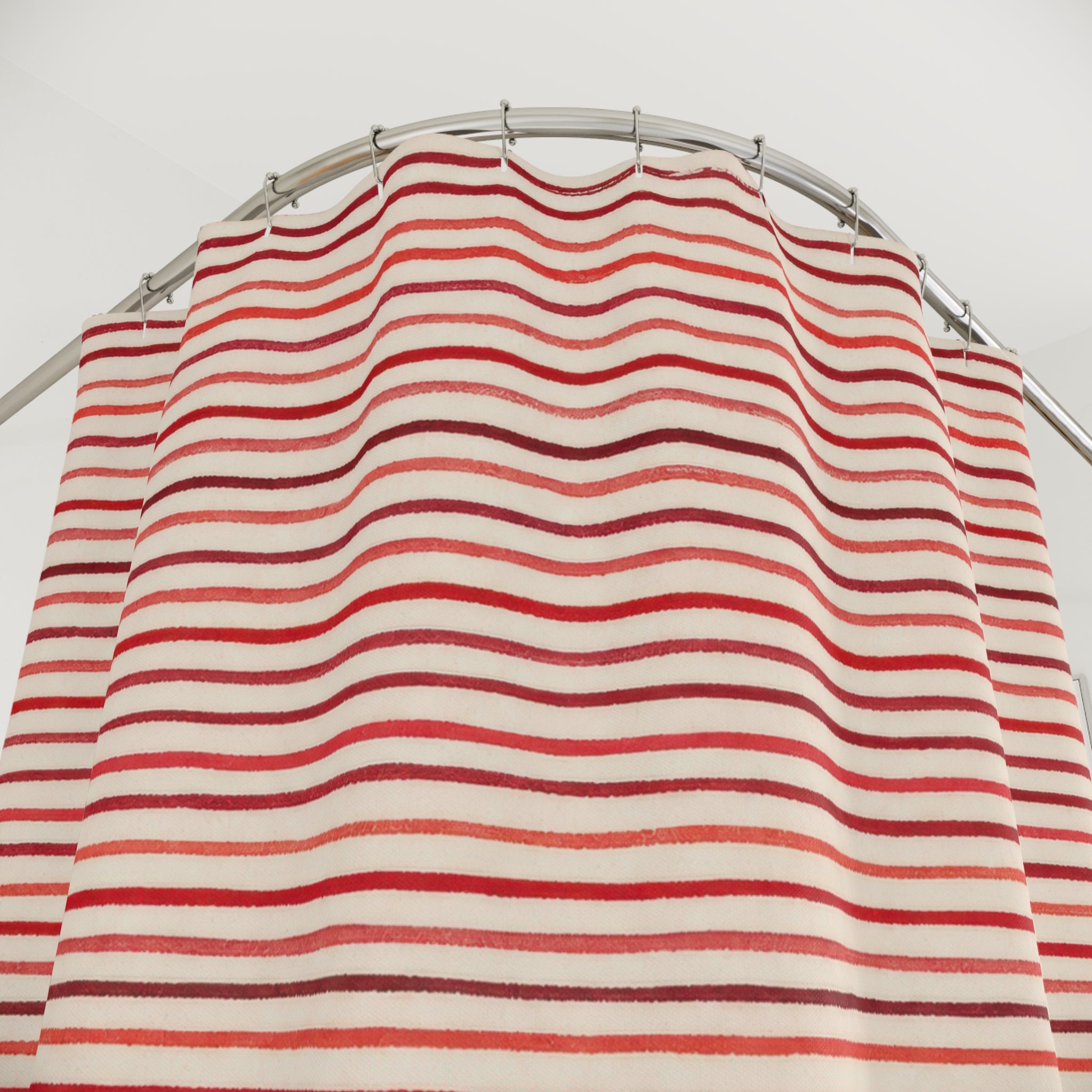 Fine Red Horizontal Stripe Shower Curtain, Red Ivory Classic Bathroom Decor, Modern Stripe Bath Curtain, Guest Bath Decor, Home Decor