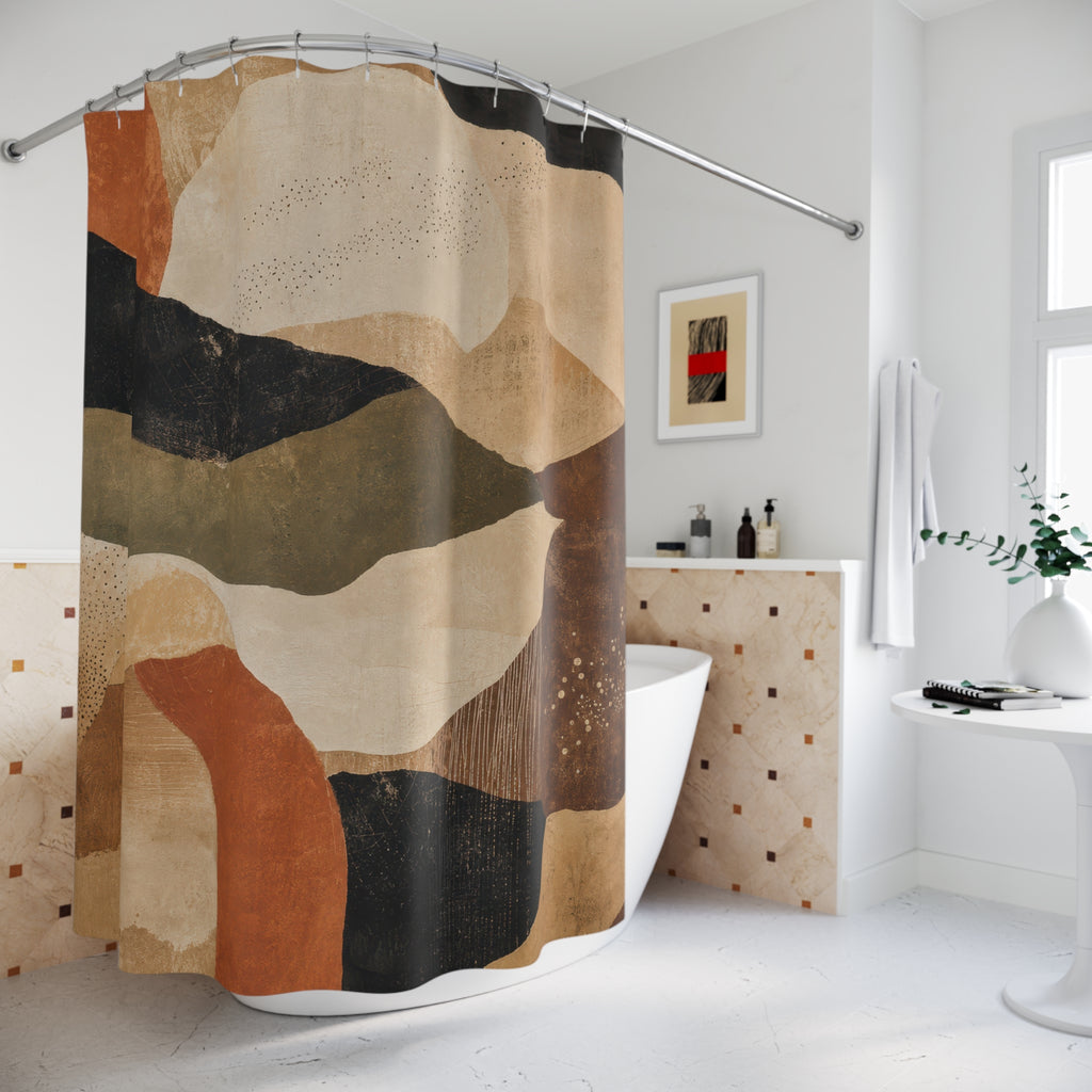 Earth Tone Rust Brown Layered Shower Curtain