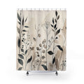 Black Beige Leaf Wildflower Shower Curtain