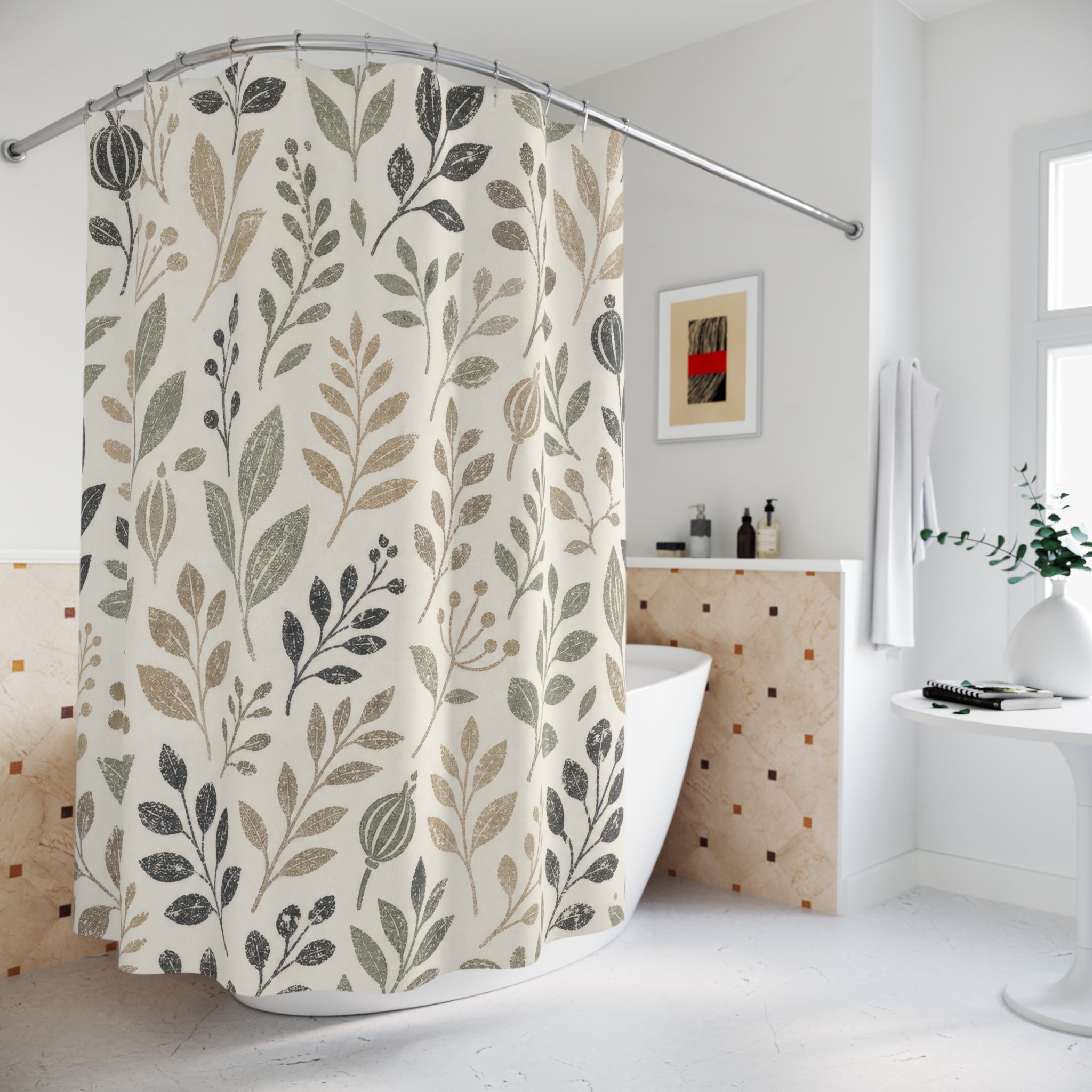 Sage Gray Leaf Vine Shower Curtain