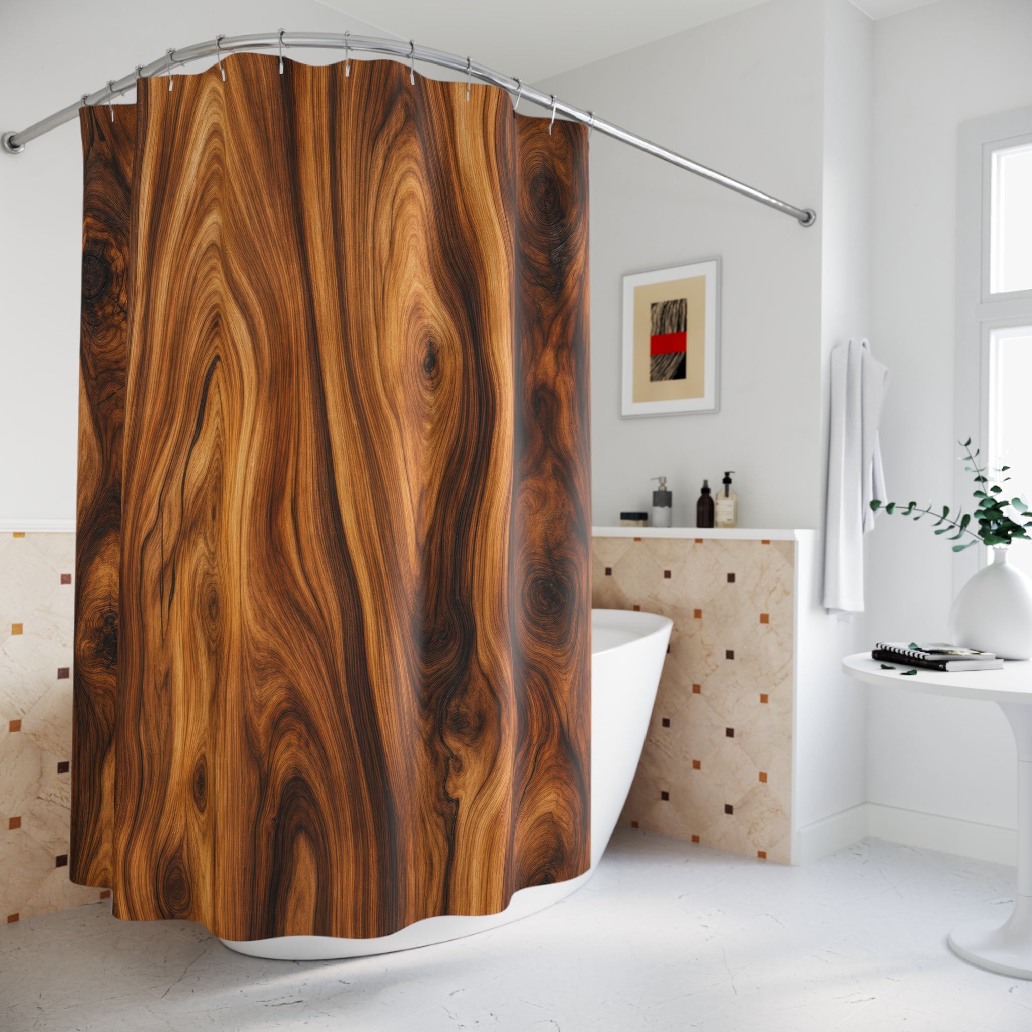 Unique Wood Grain Shower Curtain, Brown Knot Pattern Art, Rustic Cabin Bathroom Decor, Warm Natural Woodgrain Wall Guest Bath Gift For Home