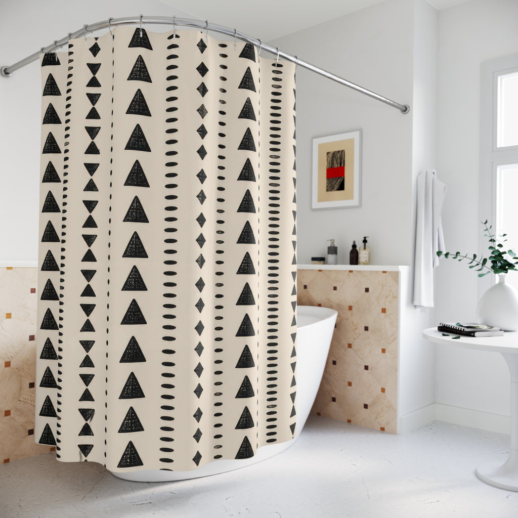 Black Cream Triangle Stripe Shower Curtain