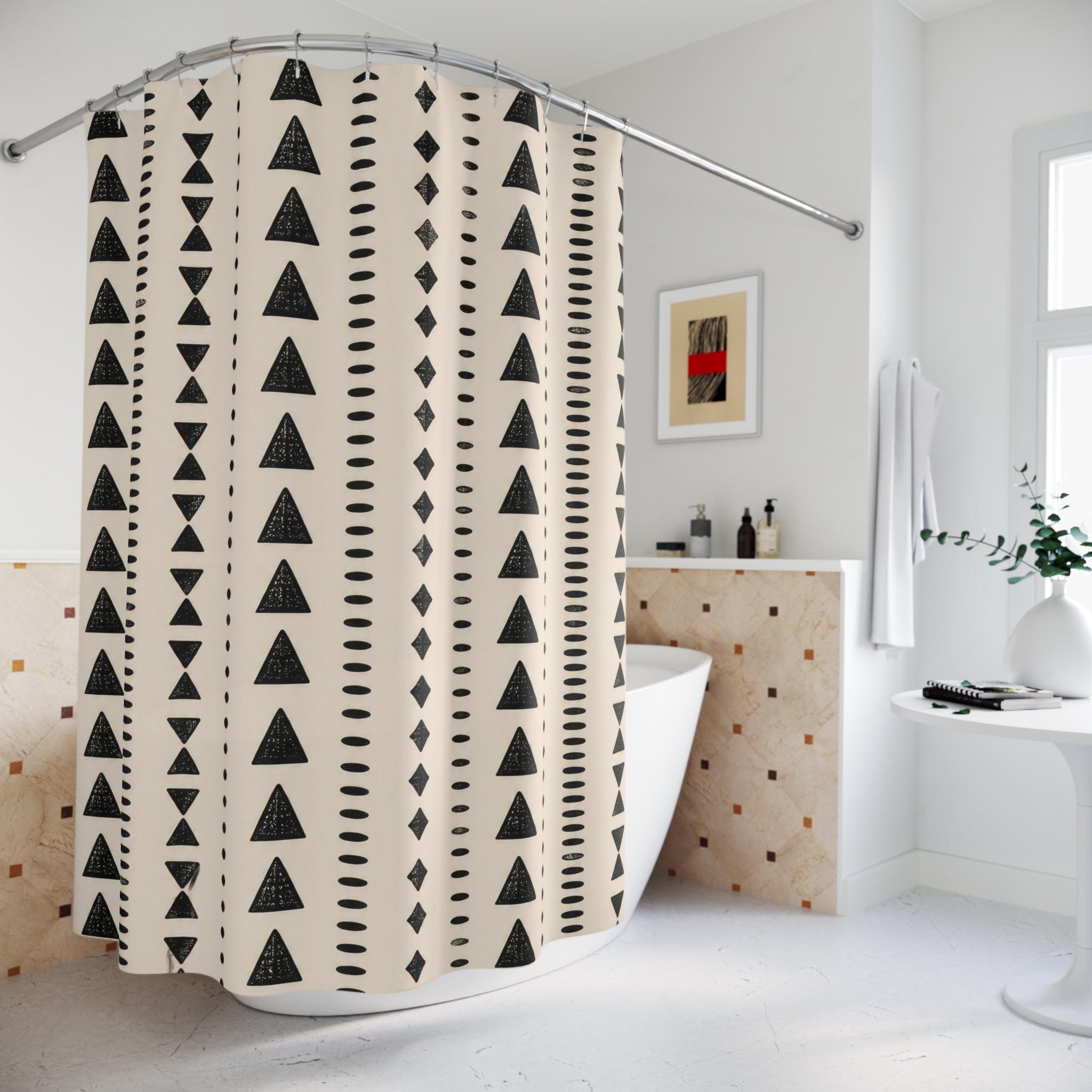 Black Cream Triangle Stripe Shower Curtain