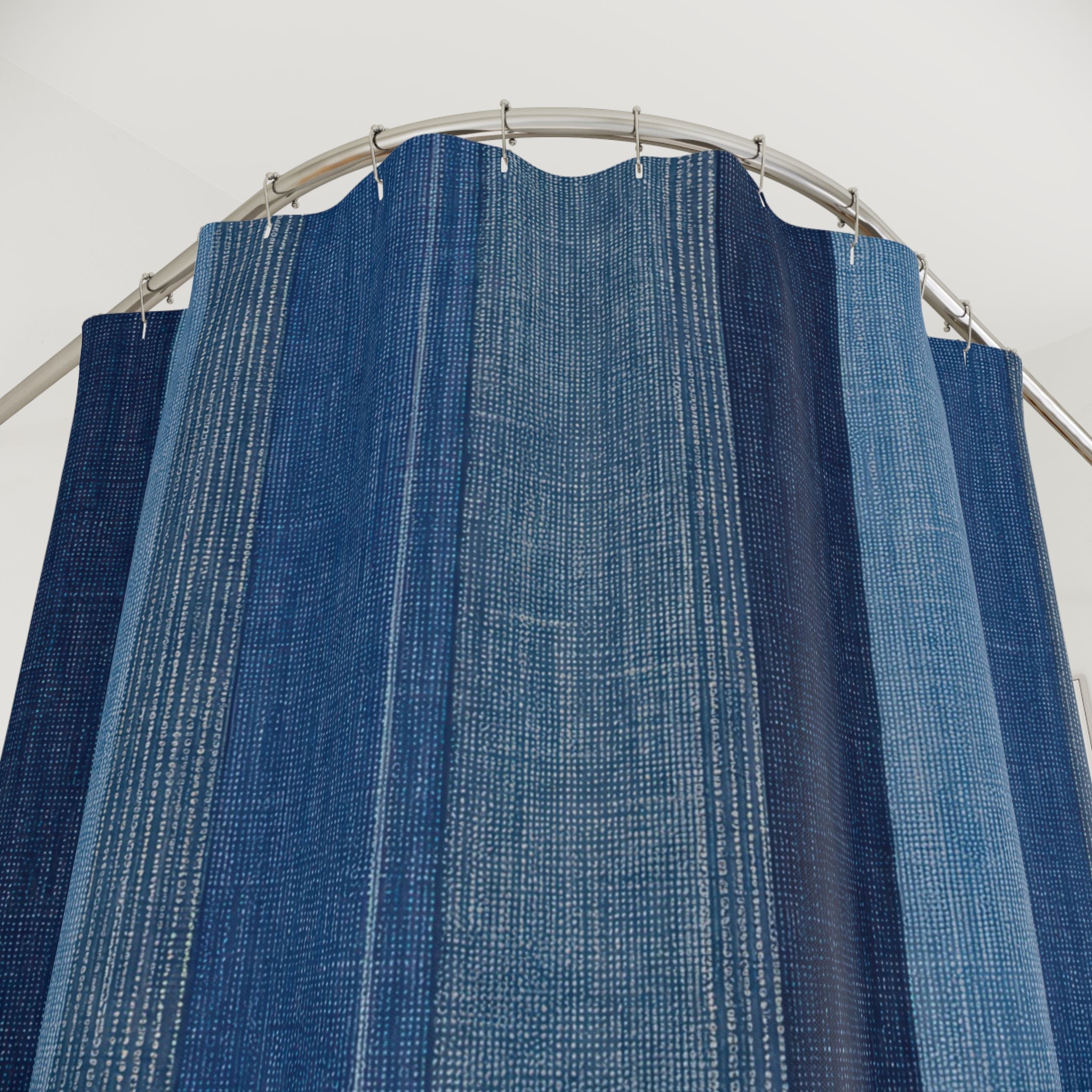 Navy Denim Vertical Stripe Shower Curtain
