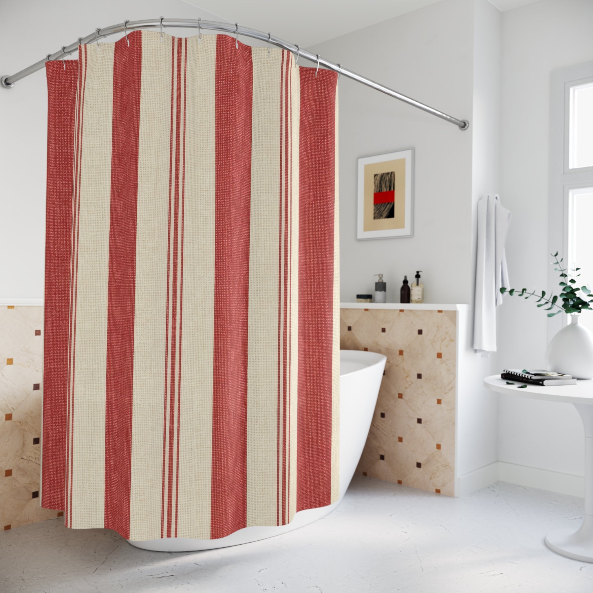 Red and White Deckchair Stripe Shower Curtain: Venetian Resort