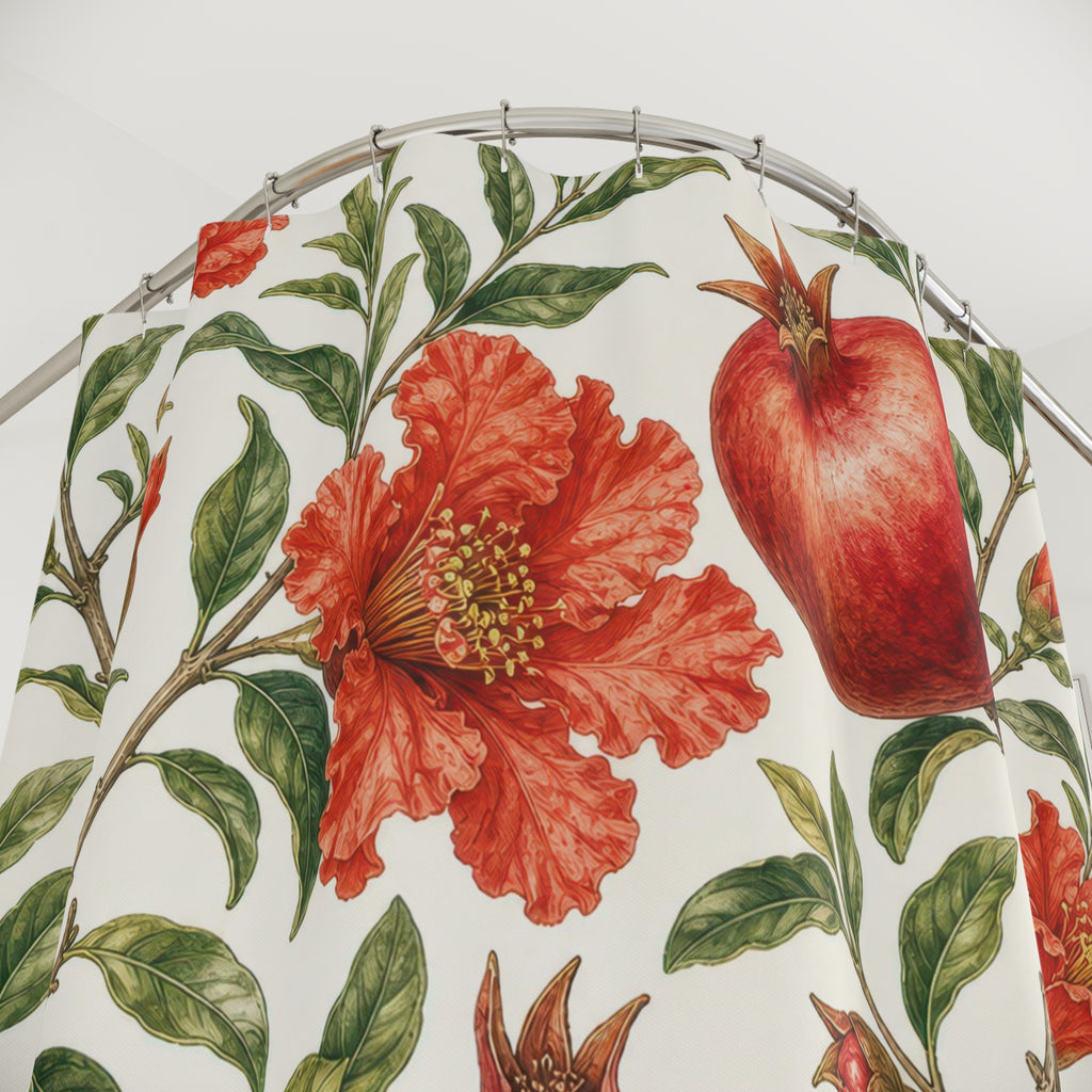 Red Floral Botanical Fruit Shower Curtain