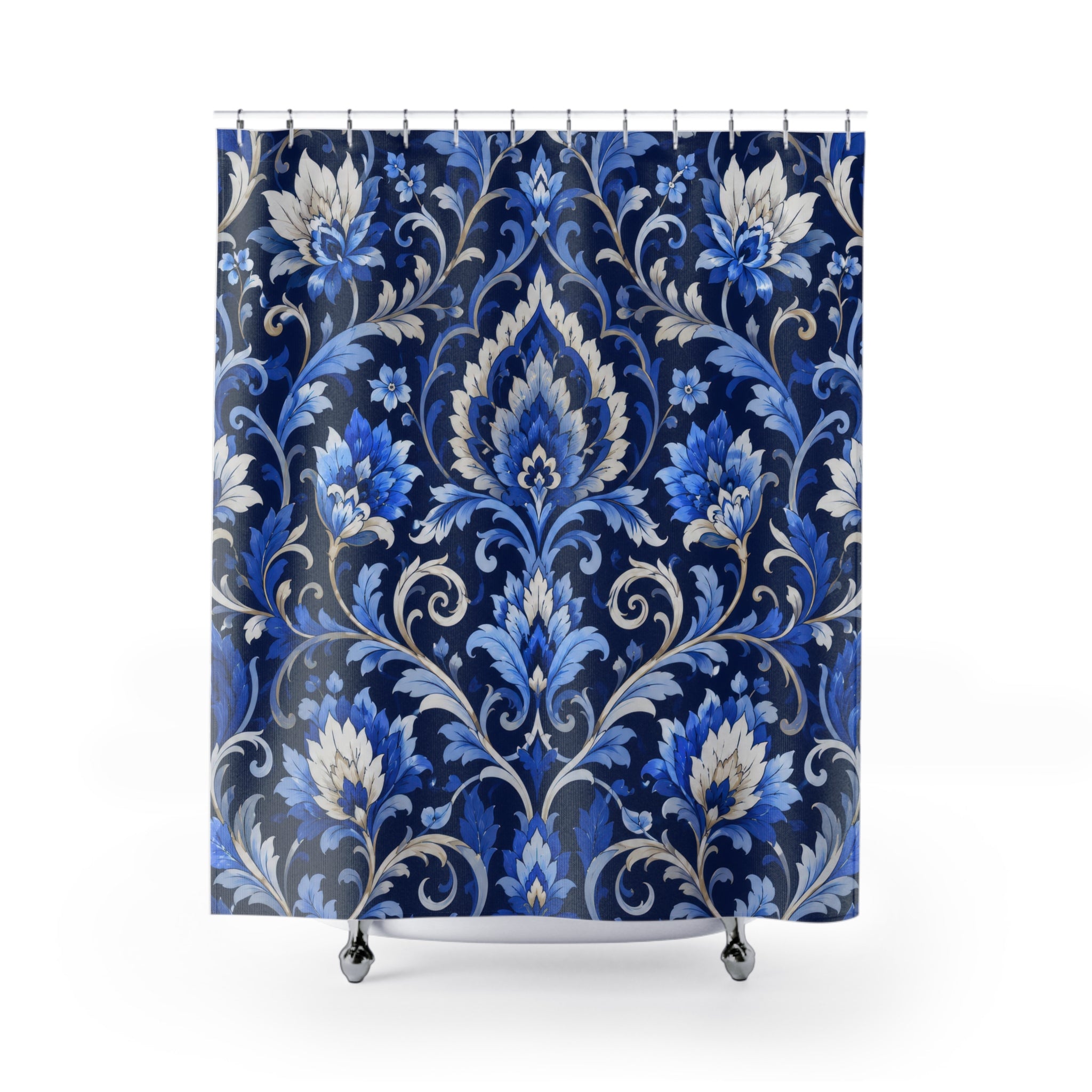 Blue Floral Shower Curtain: Royal Blue Damask