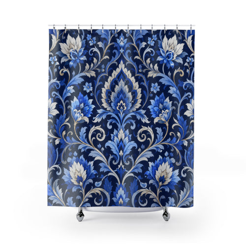 Blue Floral Shower Curtain: Royal Blue Damask
