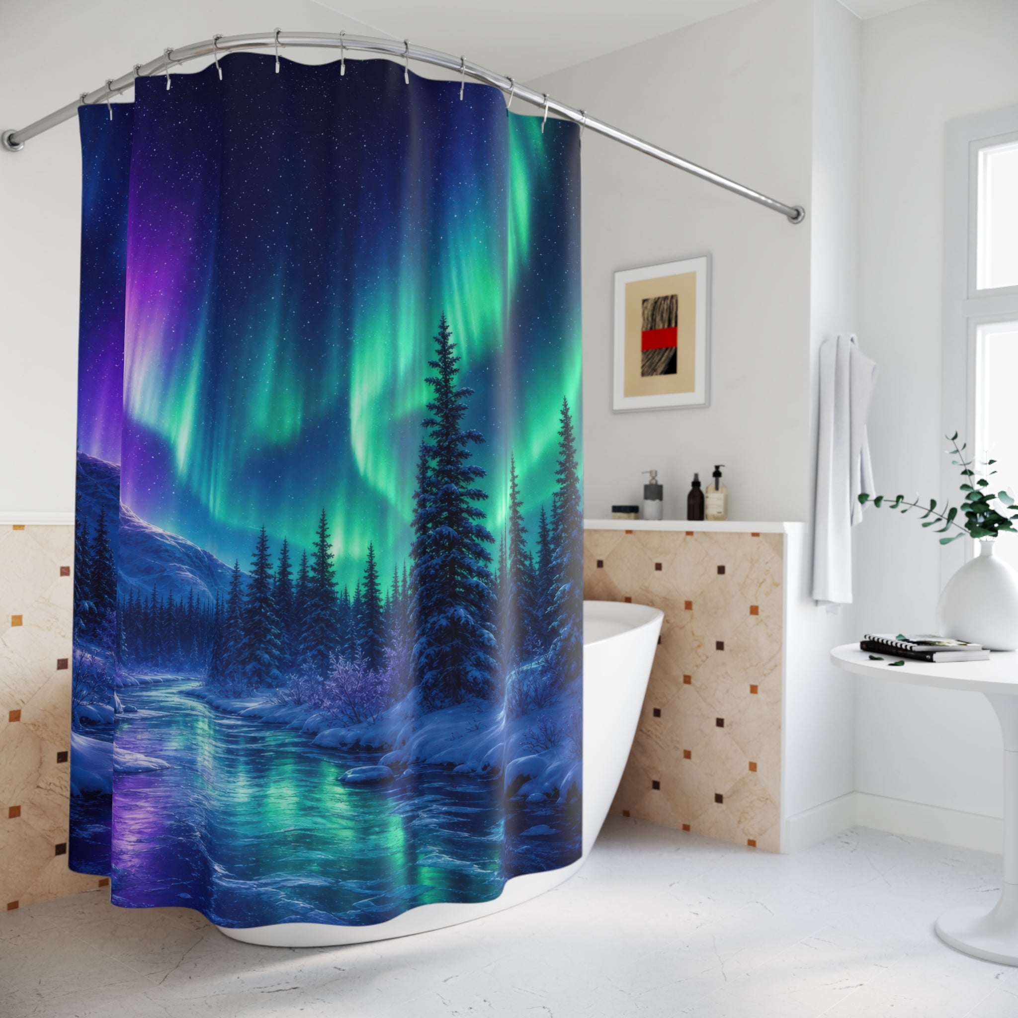 Aurora Snowy Boreal River Shower Curtain