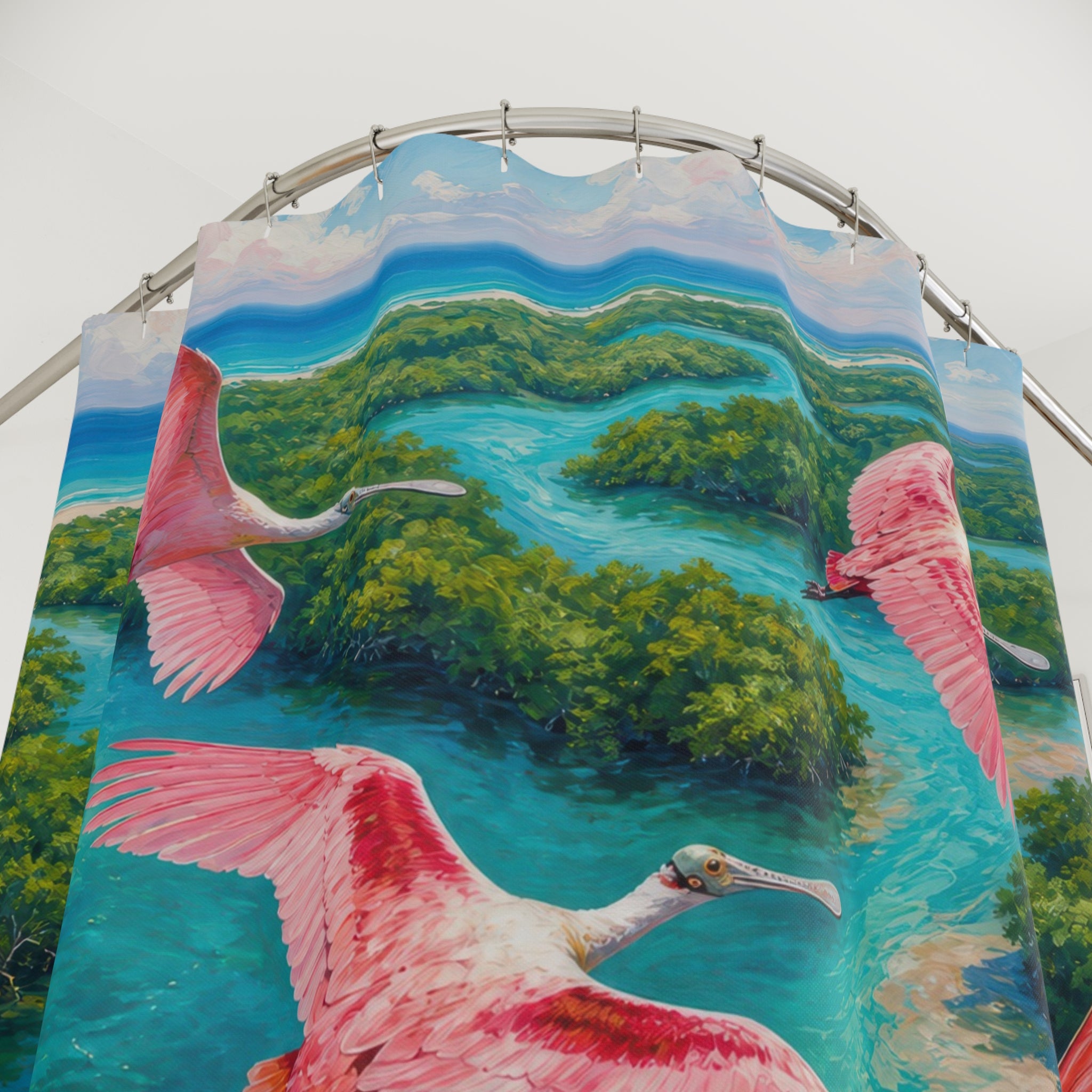 Roseate Spoonbill Lagoon Flock Shower Curtain