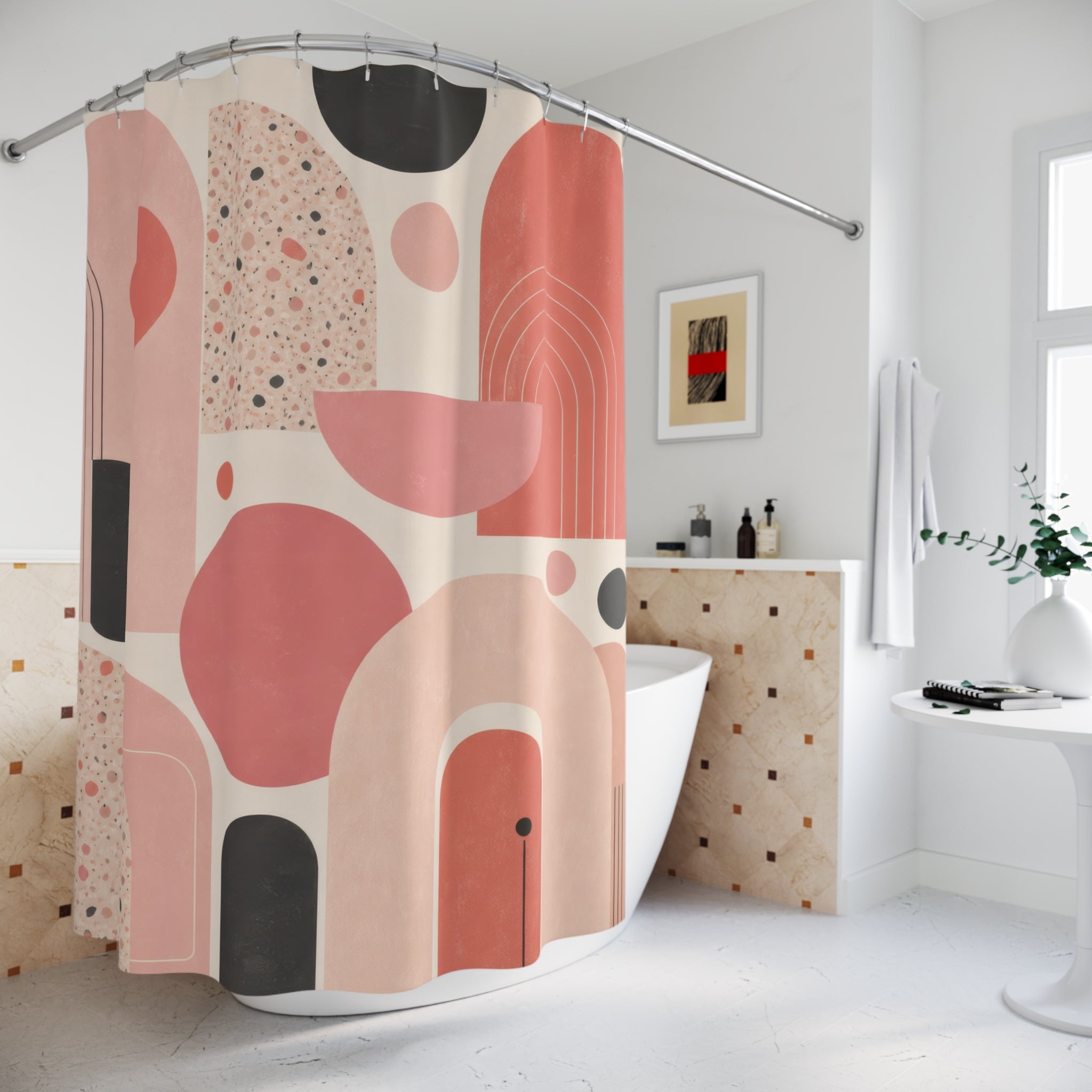 Retro Geometric Mid Century Modern Pink Shower Curtain