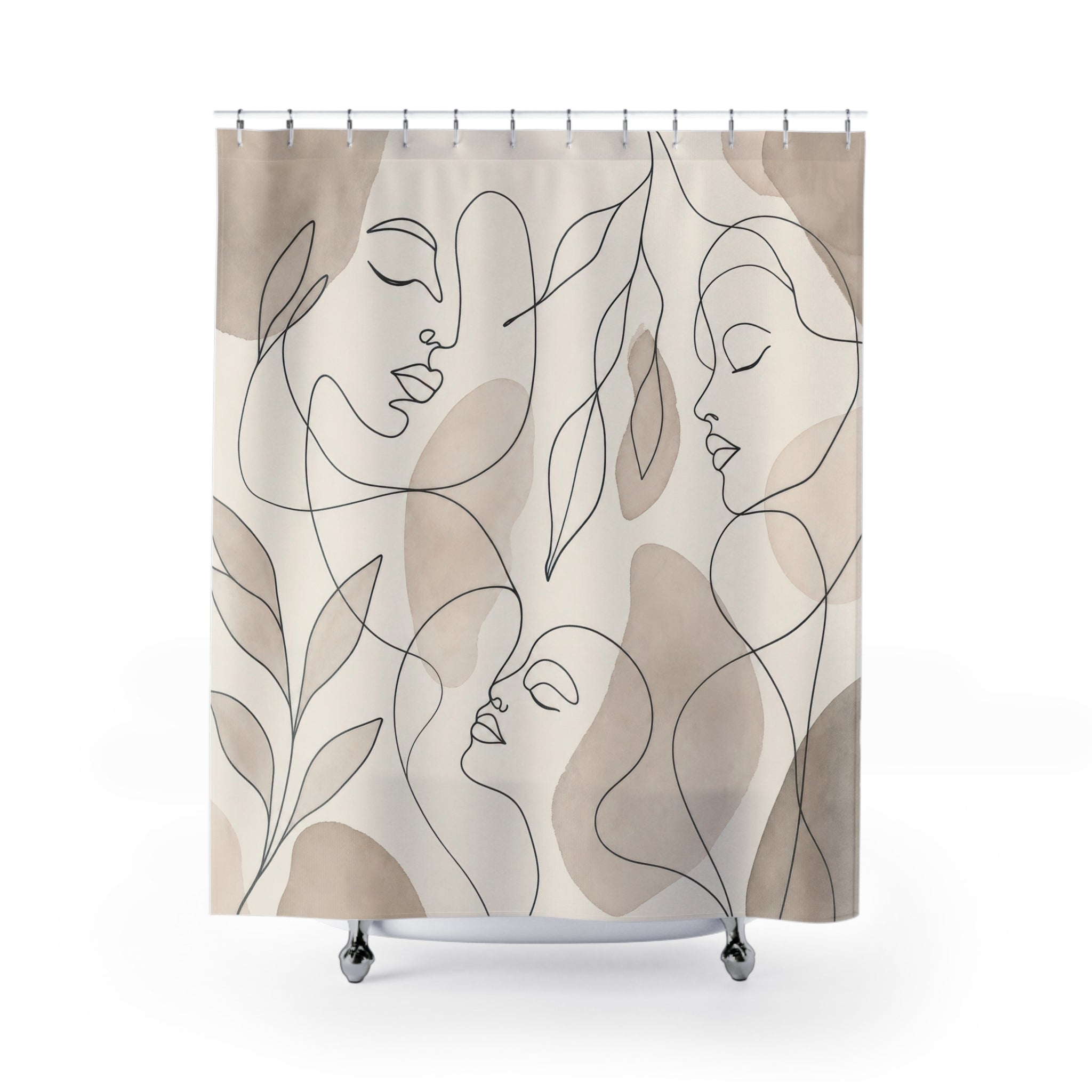 Black Beige Face Drawing Shower Curtain