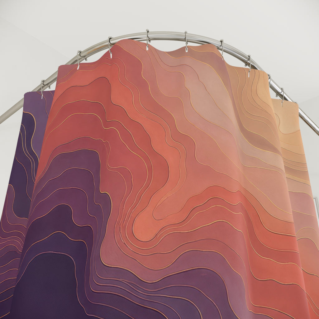 Plum & Coral Abstract Contour Shower Curtain