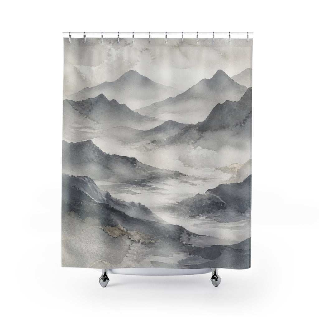 Gray Watercolor Landscape Shower Curtain