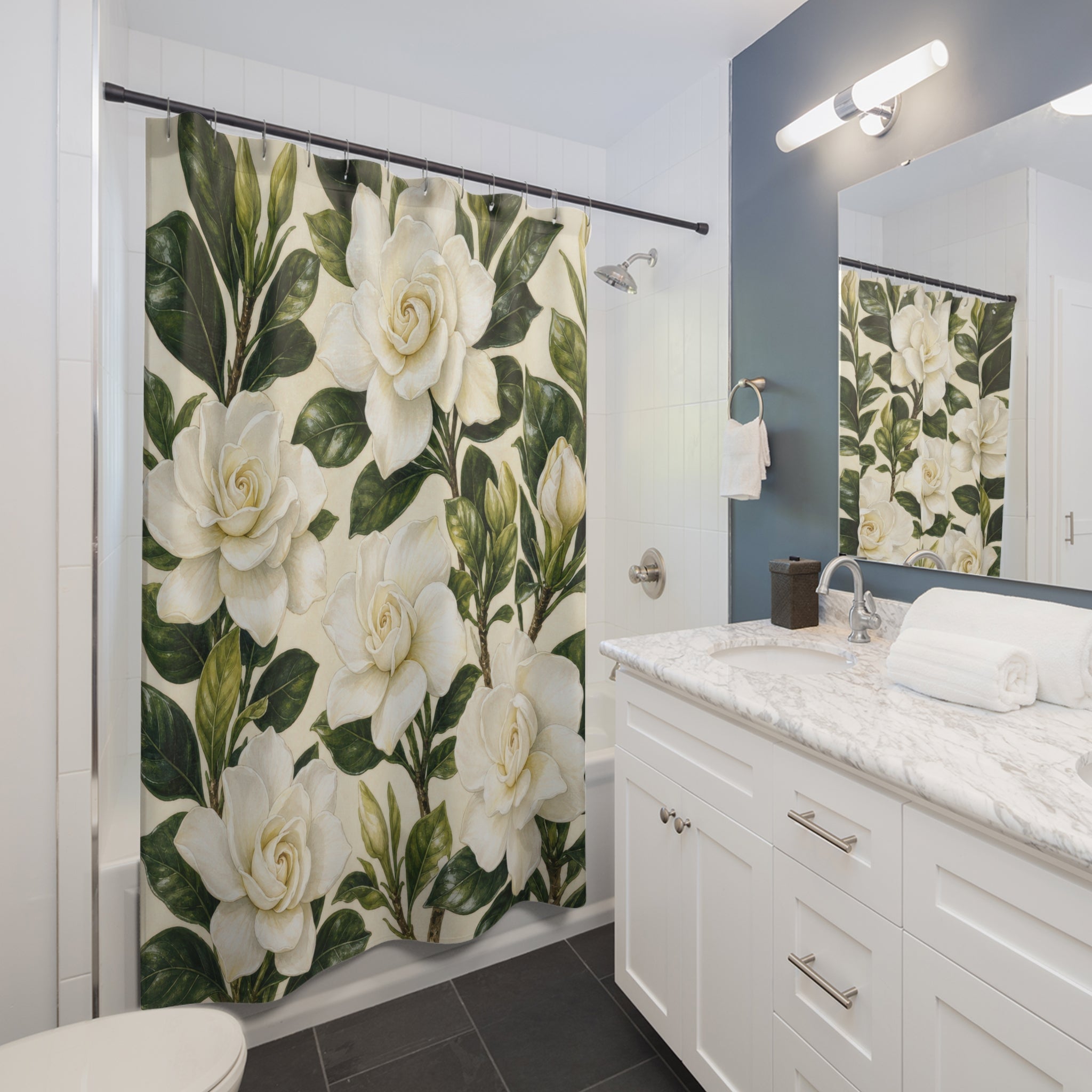 White Bloom Botanical Floral Shower Curtain