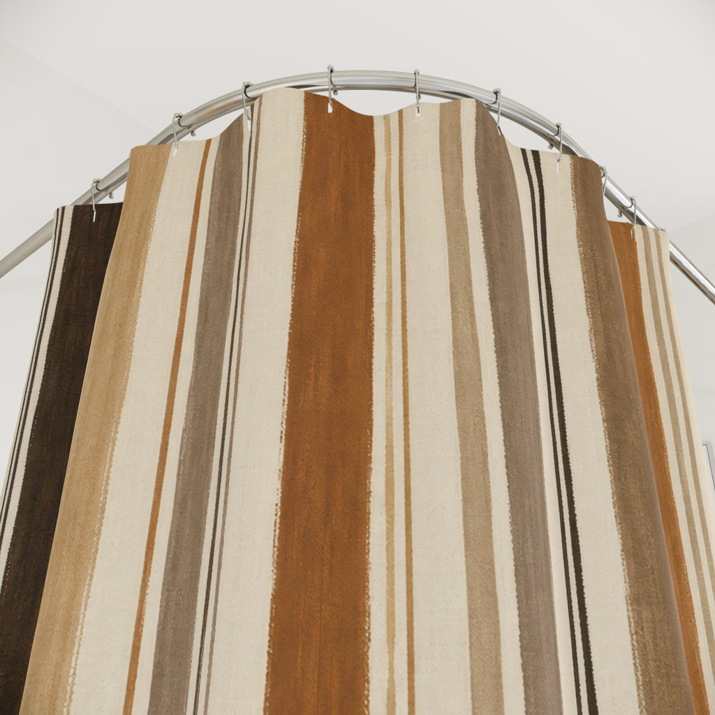 Black Brown Tan Vertical Stripe Shower Curtain