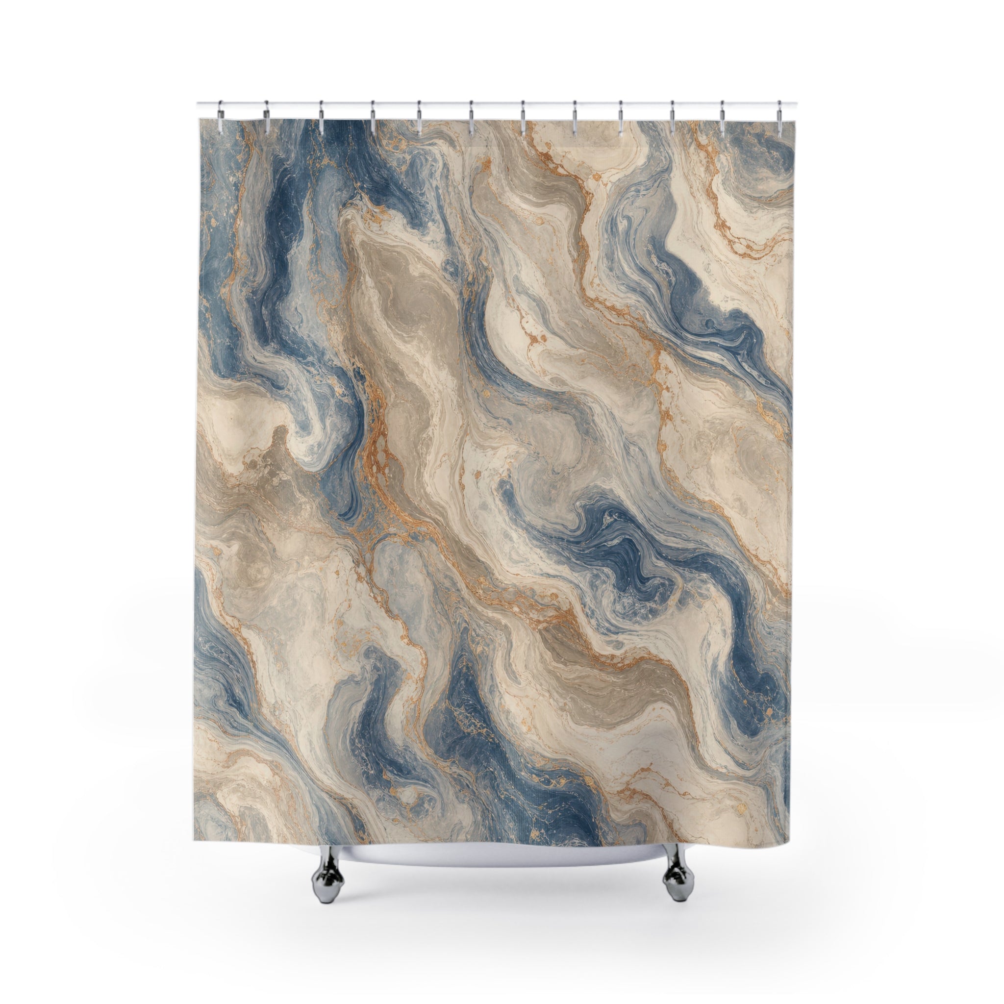 Blue Marble Shower Curtain, Cream Beige Stone Abstract Pattern, Spa Bathroom Decor, Serene Blue Spa Wall Decor Guest Bath Wall Gift