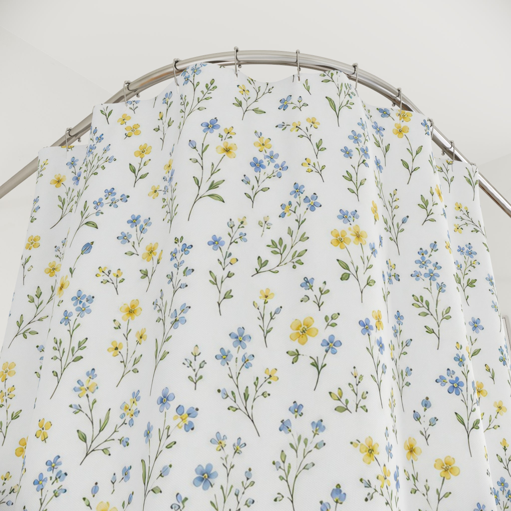 Yellow Blue Floral Shower Curtain
