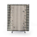 Houndstooth Border Shower Curtain, Black Ivory Check Bath Decor, Greige Center Frame Pattern, Modern Neutral Guest Bathroom Style Decor