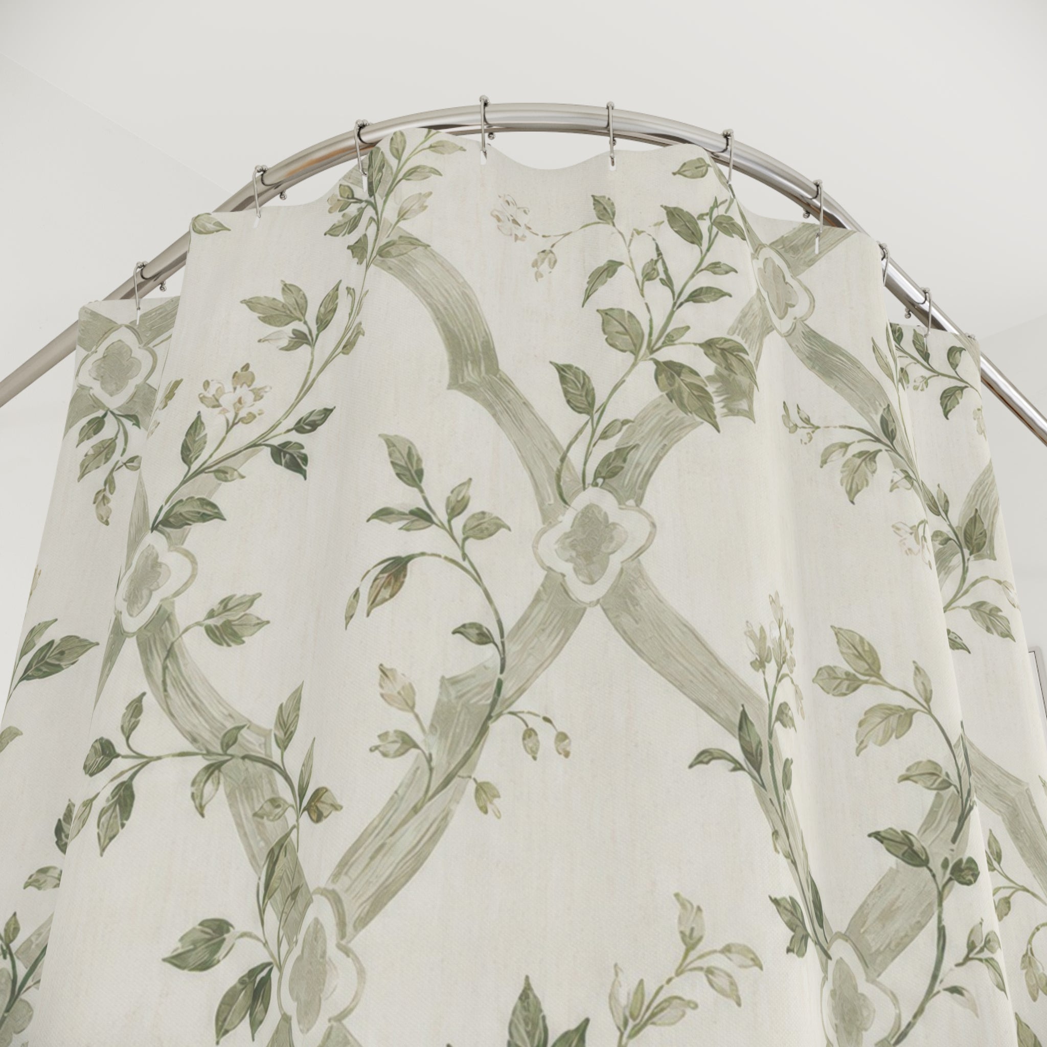 Pale Green Lattice Trellis Floral Shower Curtain