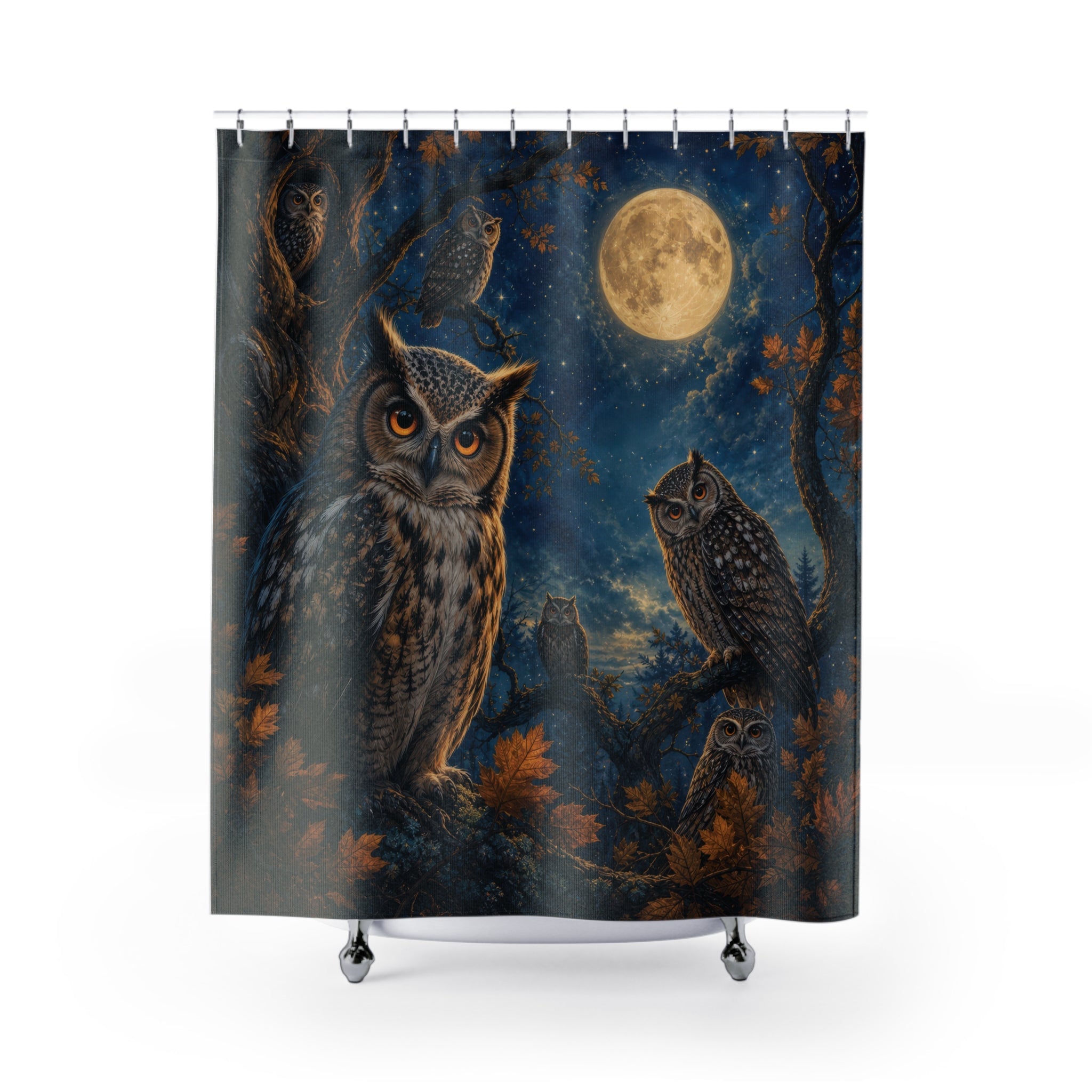 Owl Shower Curtain: Moonlit Forest Bird