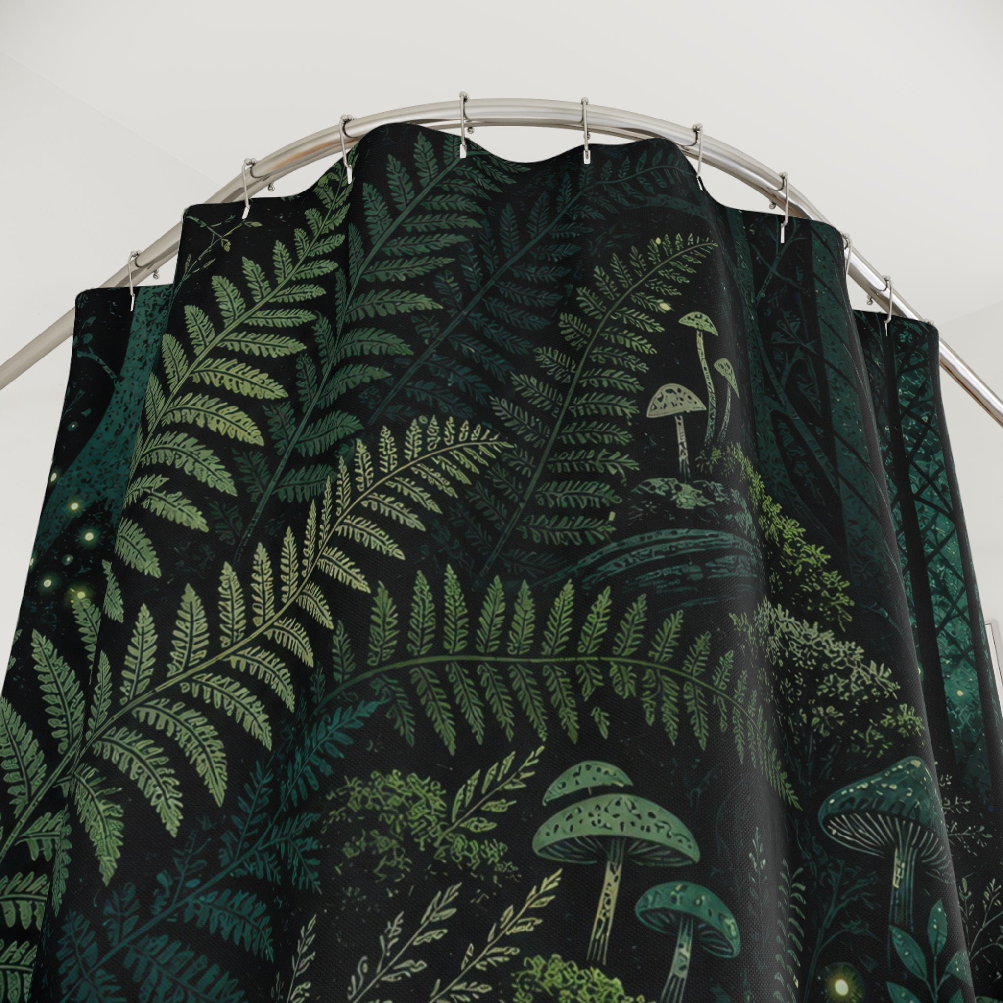 Emerald Fern and Mushroom Forest Shower Curtain