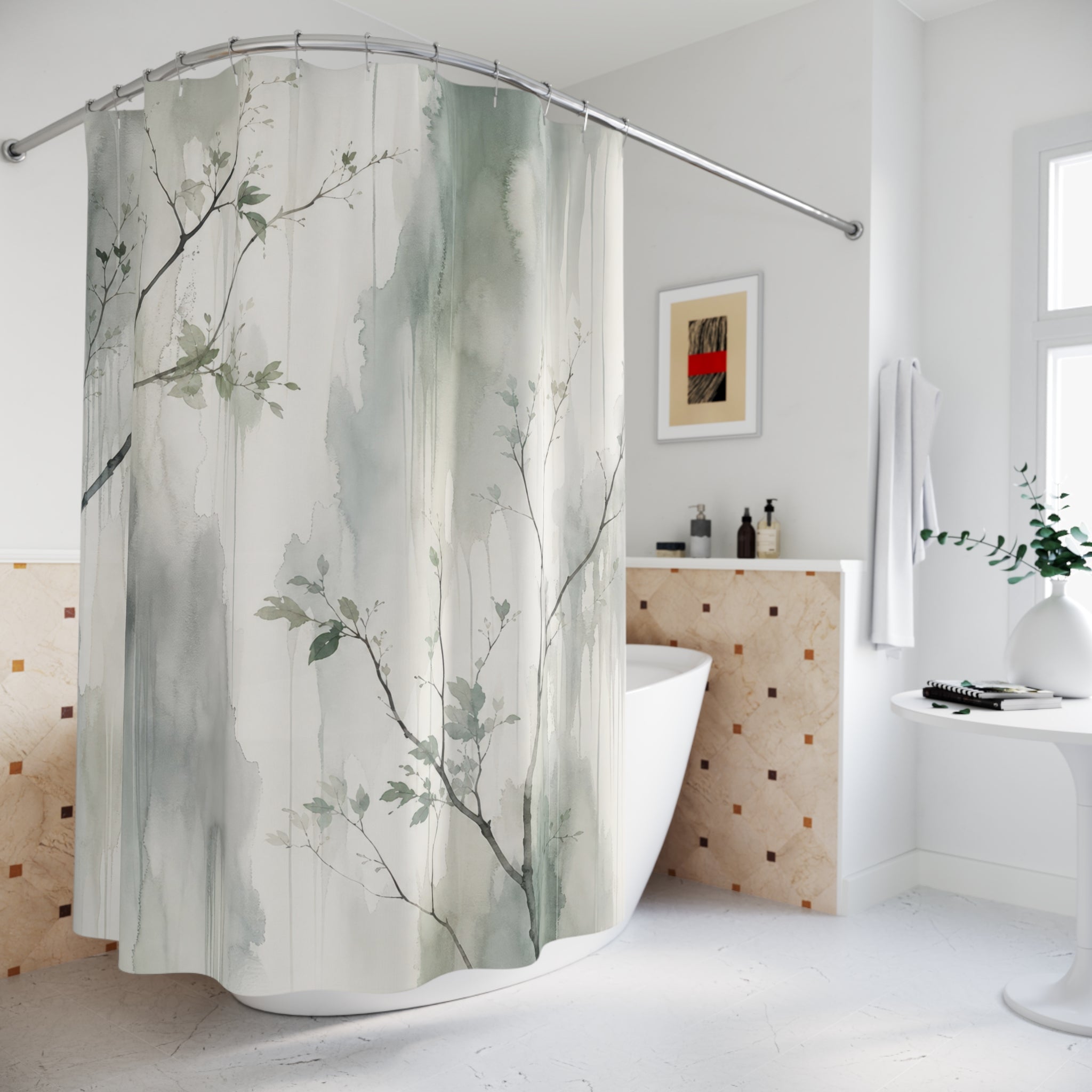 Misty Watercolor Branch Shower Curtain