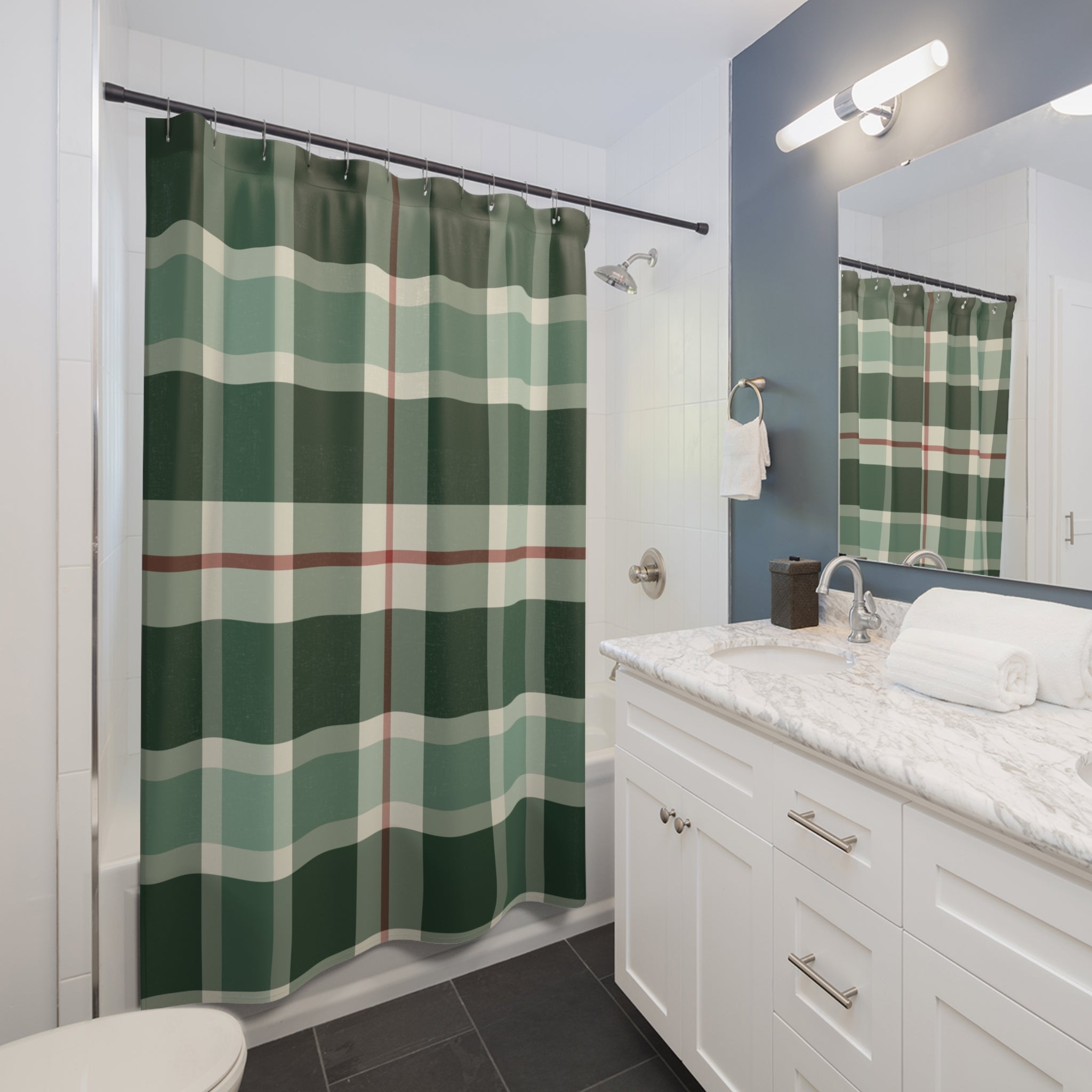 Green Plaid Shower Curtain: Forest Tartan Buffalo