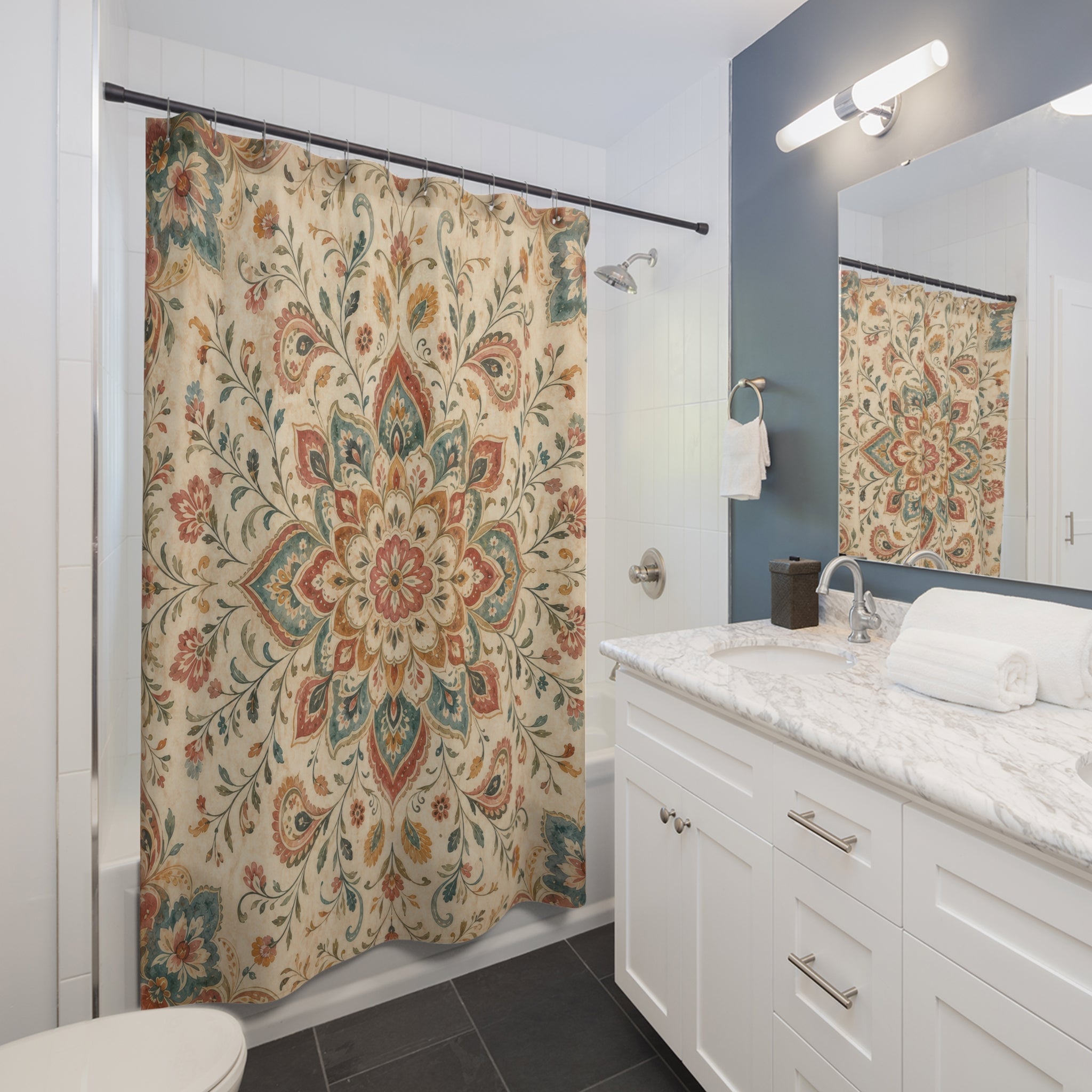 Boho Paisley Floral Shower Curtain