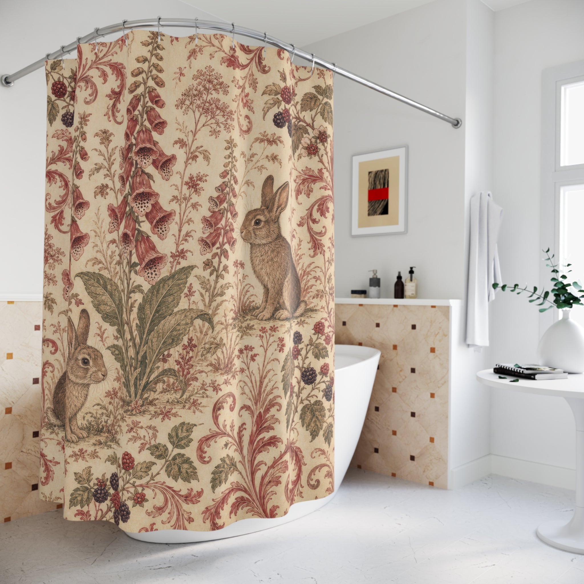 Rabbit Toile Shower Curtain