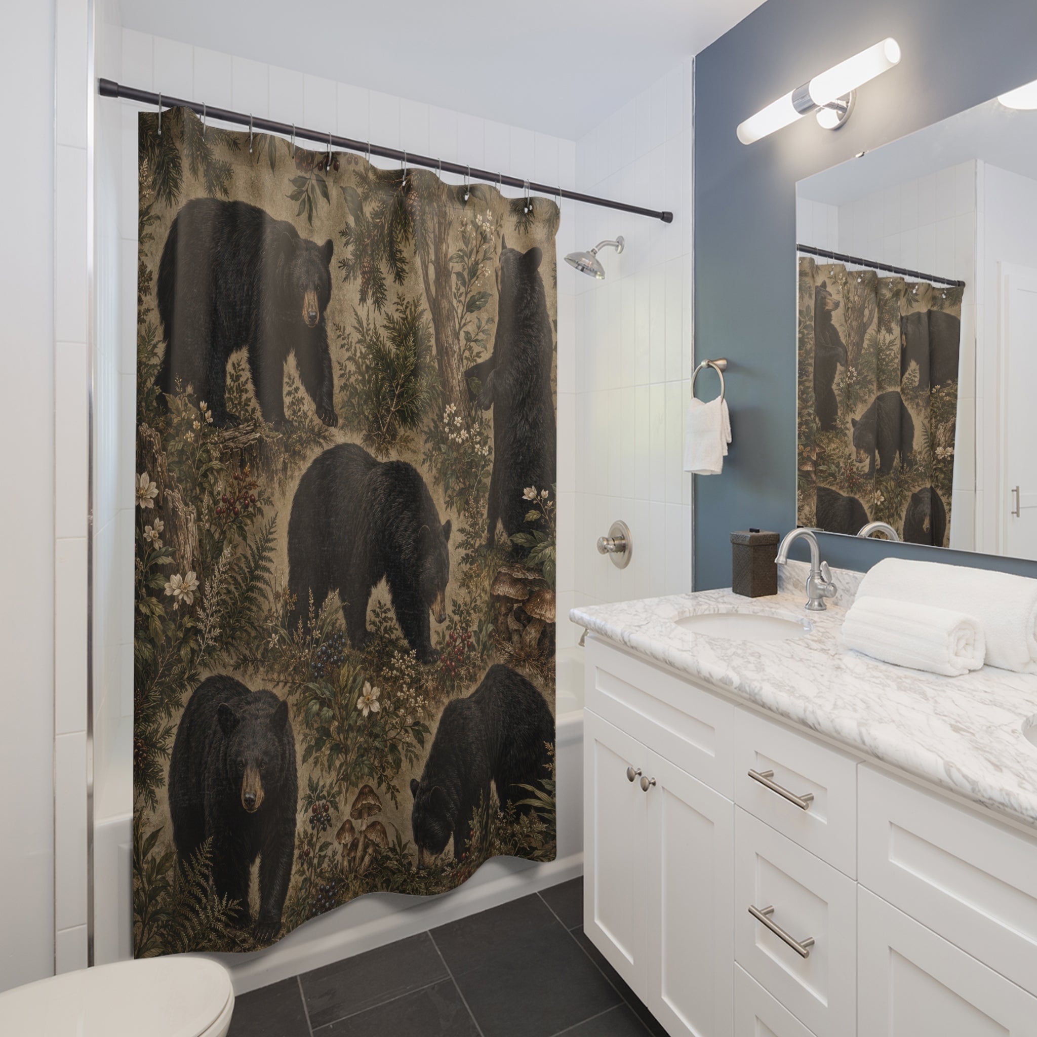 Black Bear Shower Curtain: Woodland Forest