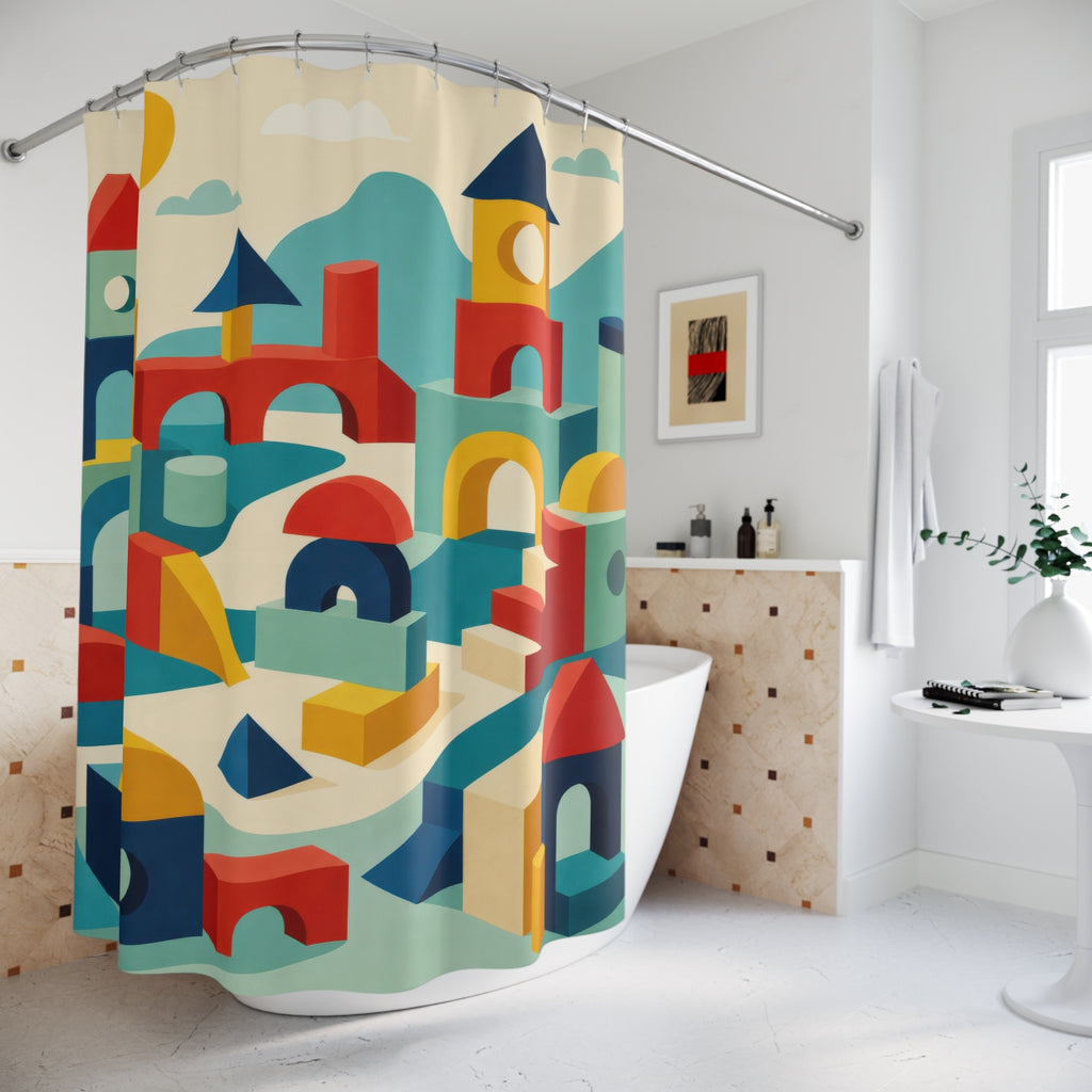 Geometric Building Block Shower Curtain